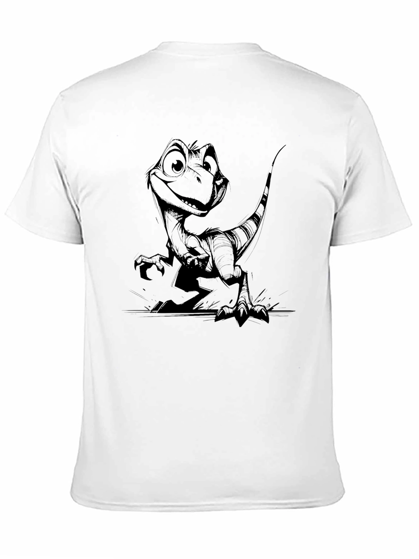 Cartoon Dinosaur Graphic Tee - Black
