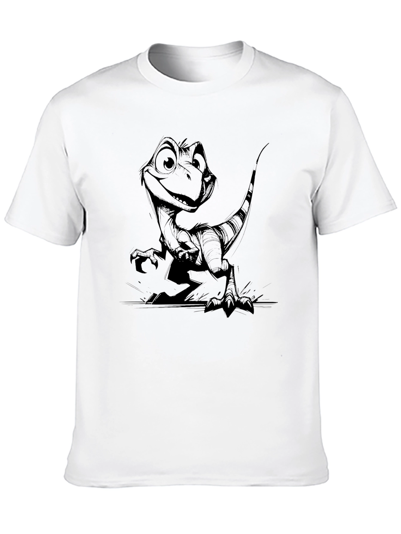 Cartoon Dinosaur Graphic Tee - Black