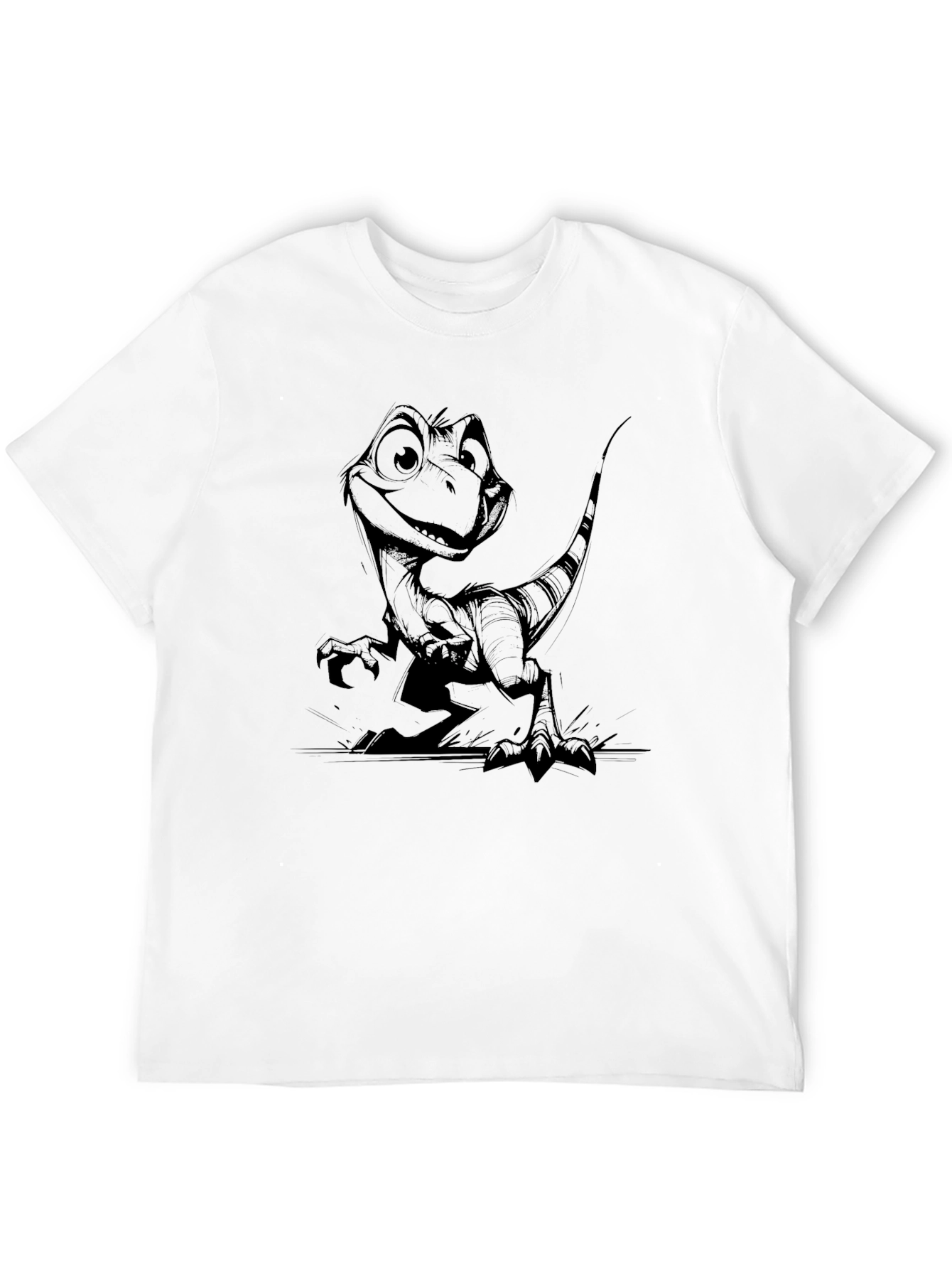 Cartoon Dinosaur Graphic Tee - Black