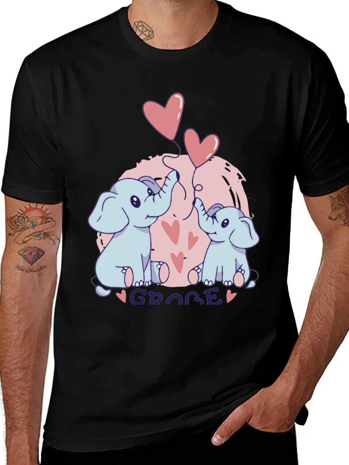 Elephant Love T-Shirt - GROBE Design Black Tee