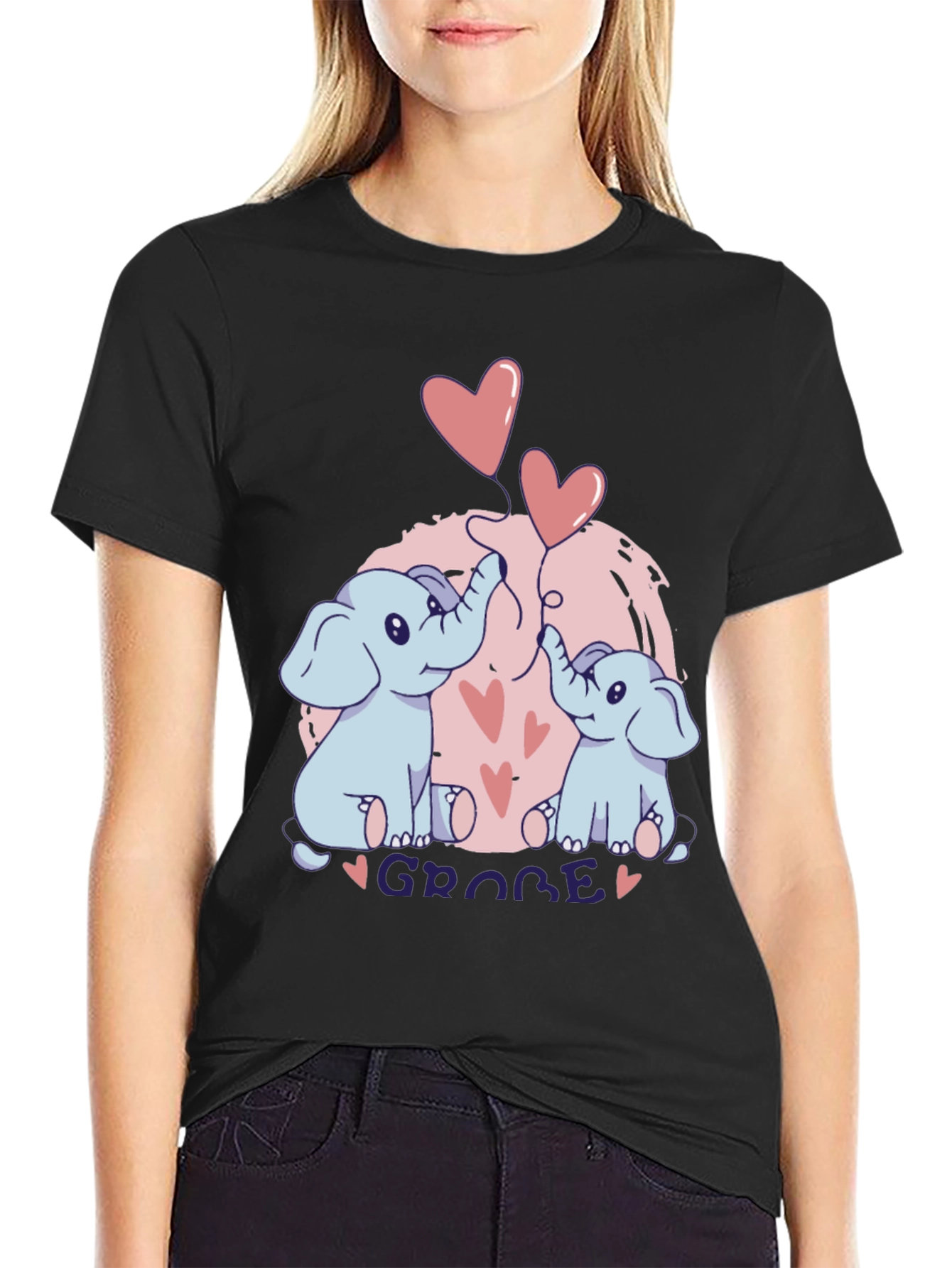 Elephant Love T-Shirt - GROBE Design Black Tee