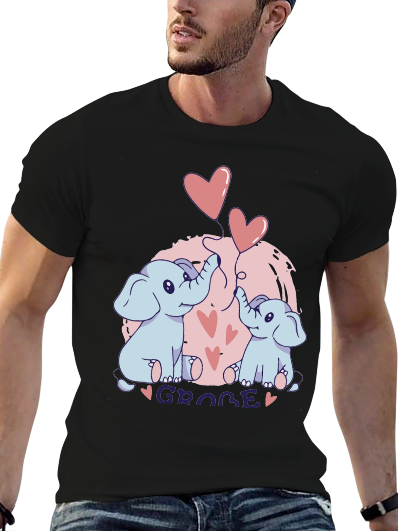 Elephant Love T-Shirt - GROBE Design Black Tee