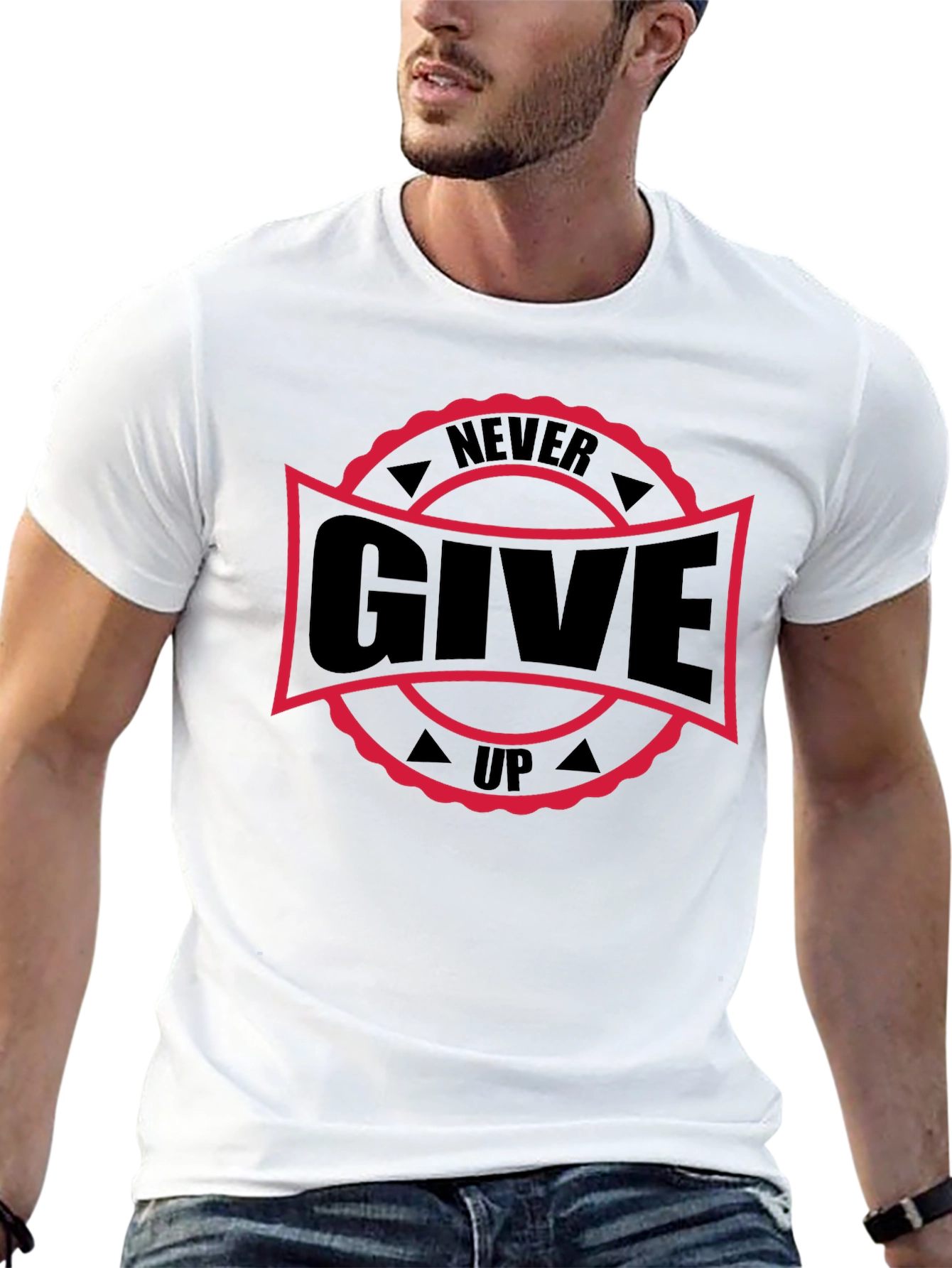 Never Give Up Graphic Black T-Shirt
