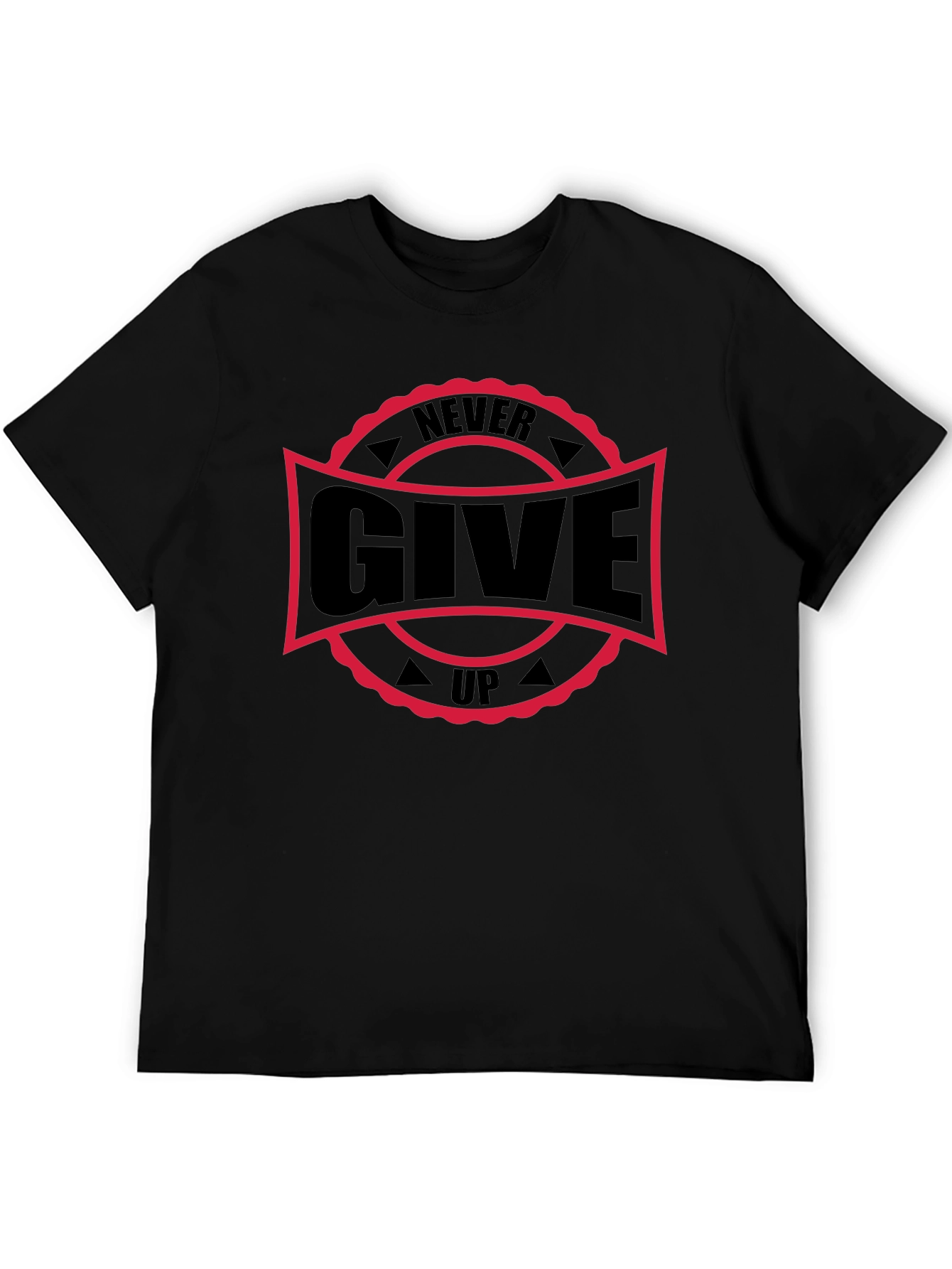 Never Give Up Graphic Black T-Shirt