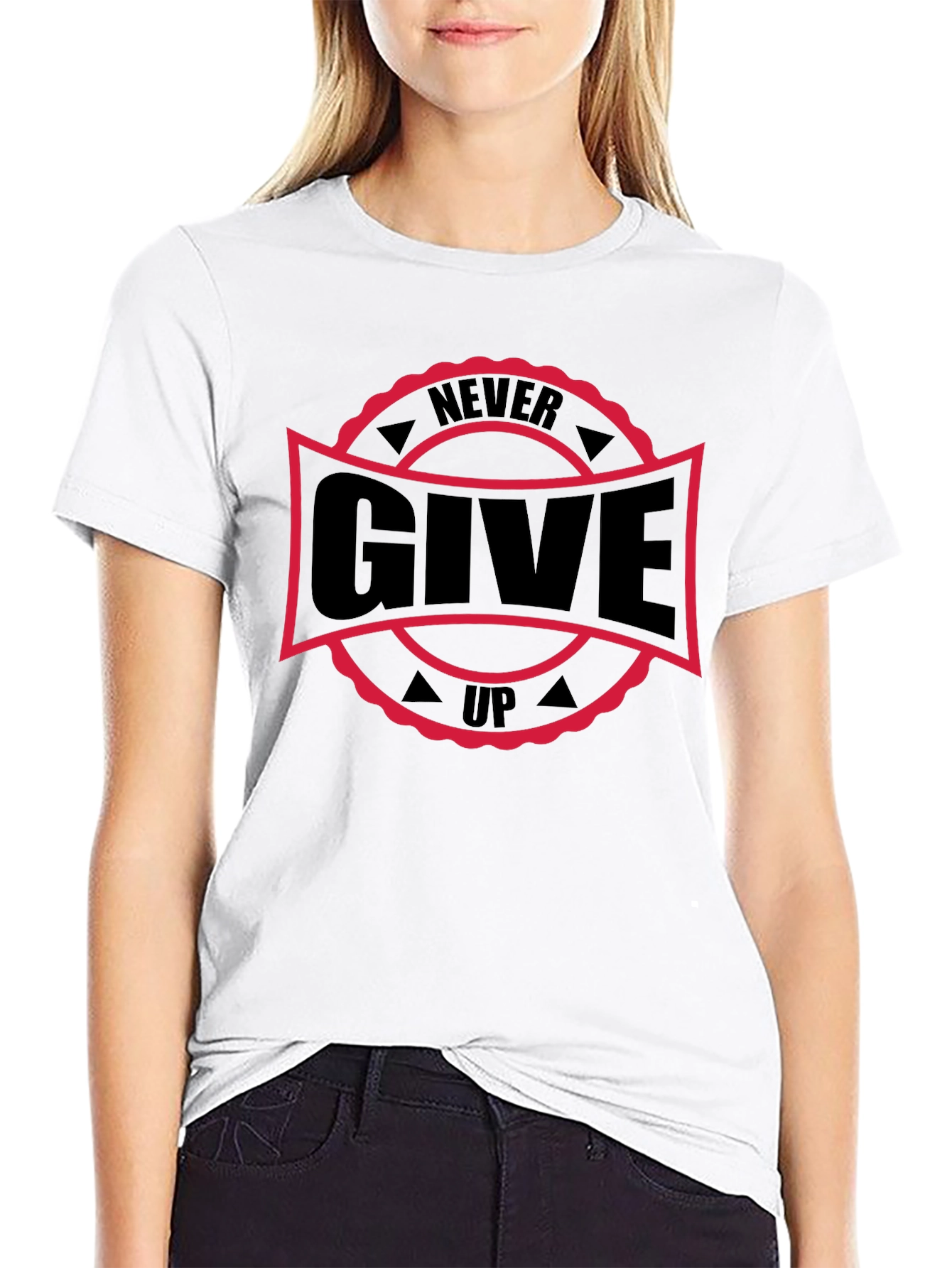 Never Give Up Graphic Black T-Shirt
