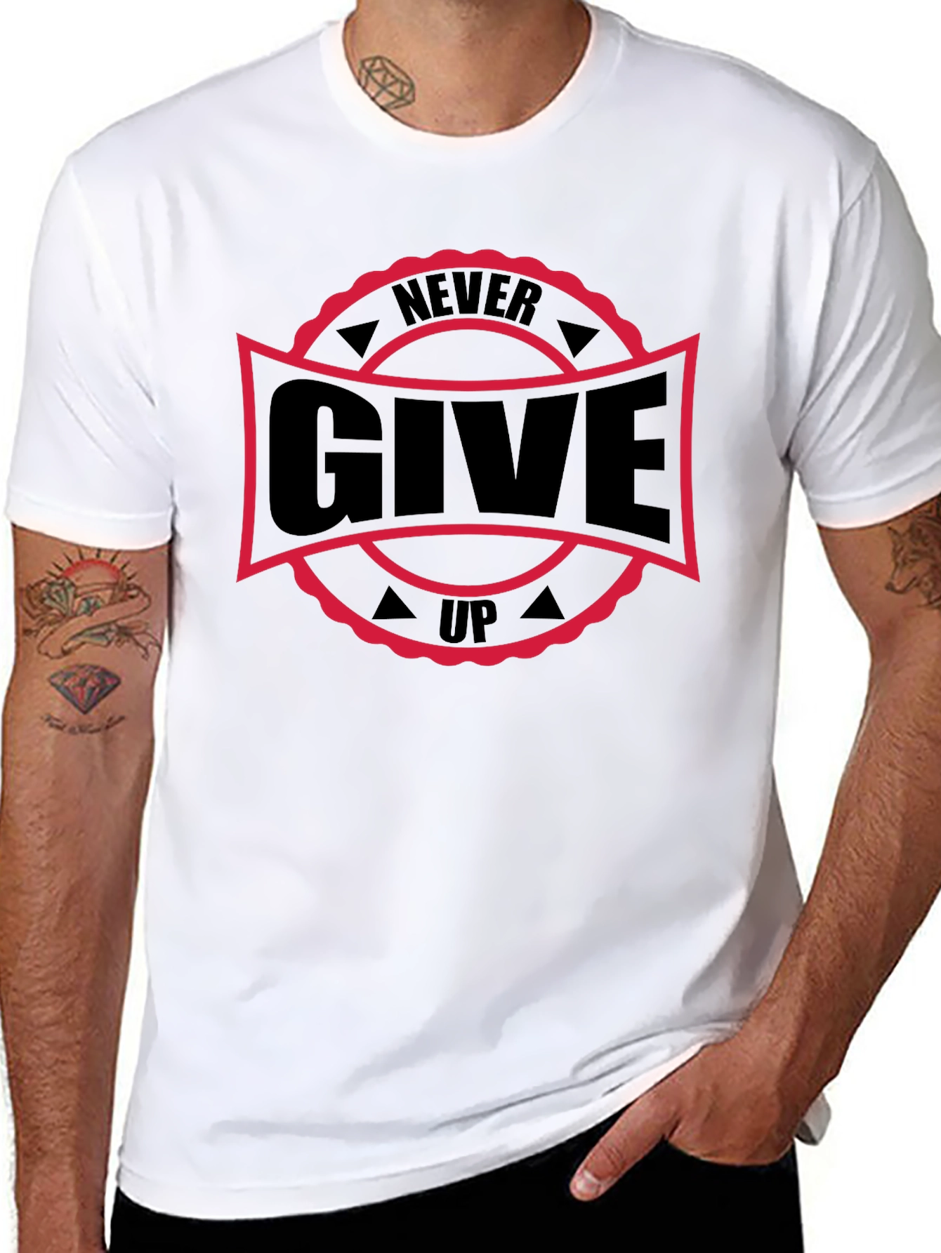 Never Give Up Graphic Black T-Shirt