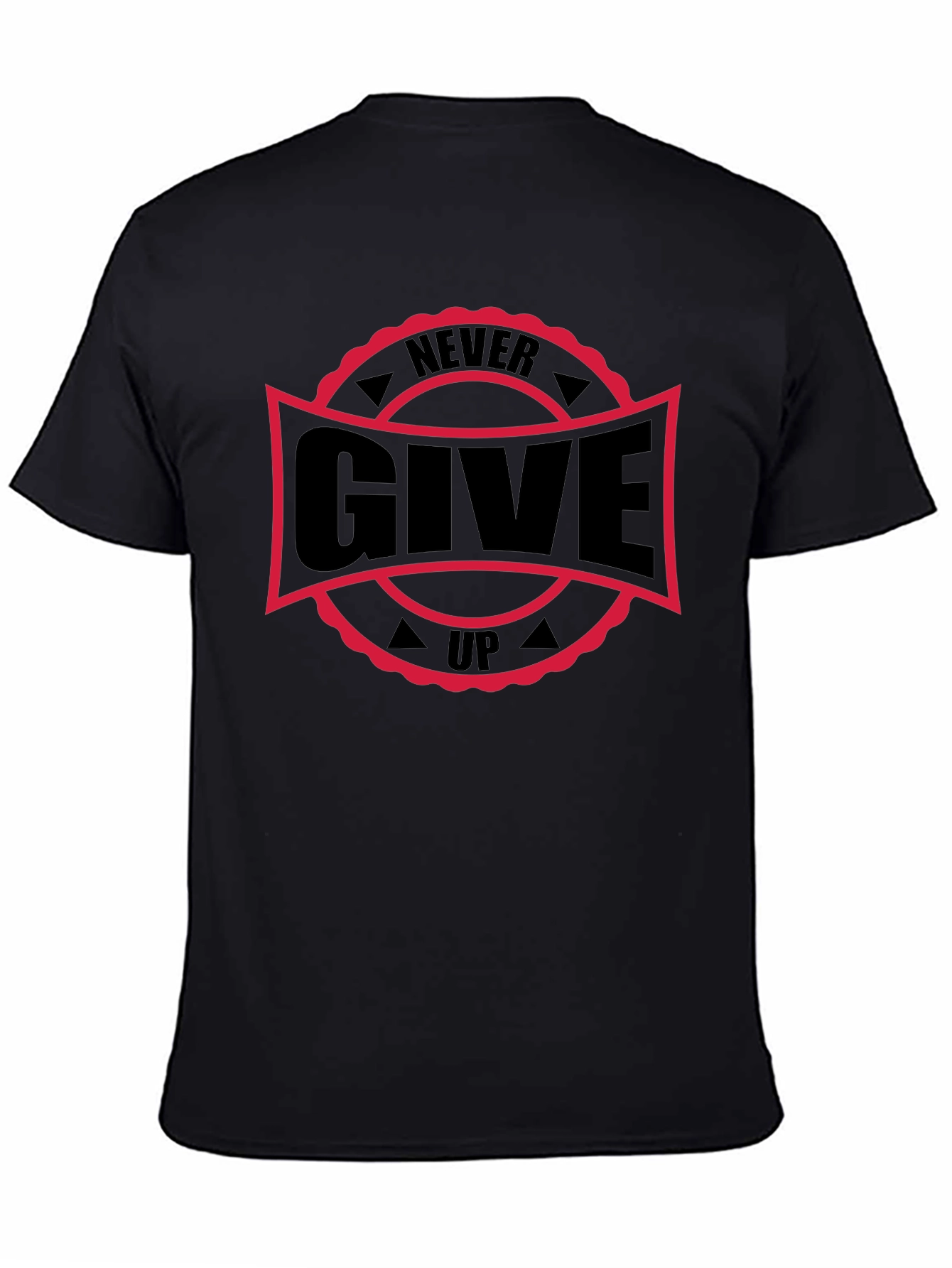 Never Give Up Graphic Black T-Shirt