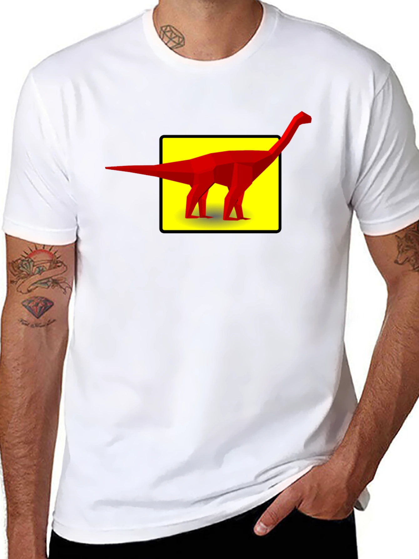 Geometric Dinosaur Graphic Tee - Black