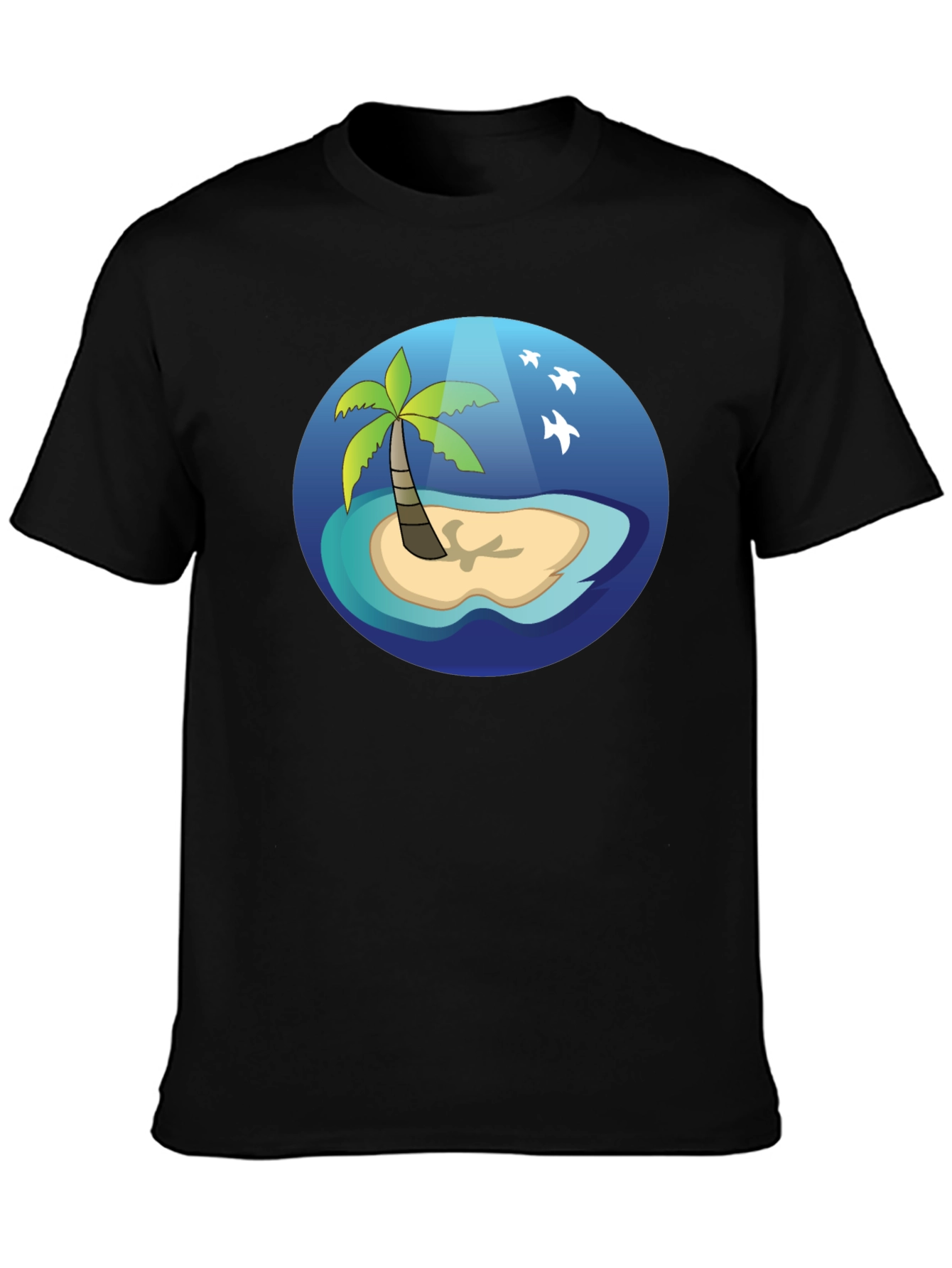 Tropical Island Graphic T-Shirt - Casual Black Tee