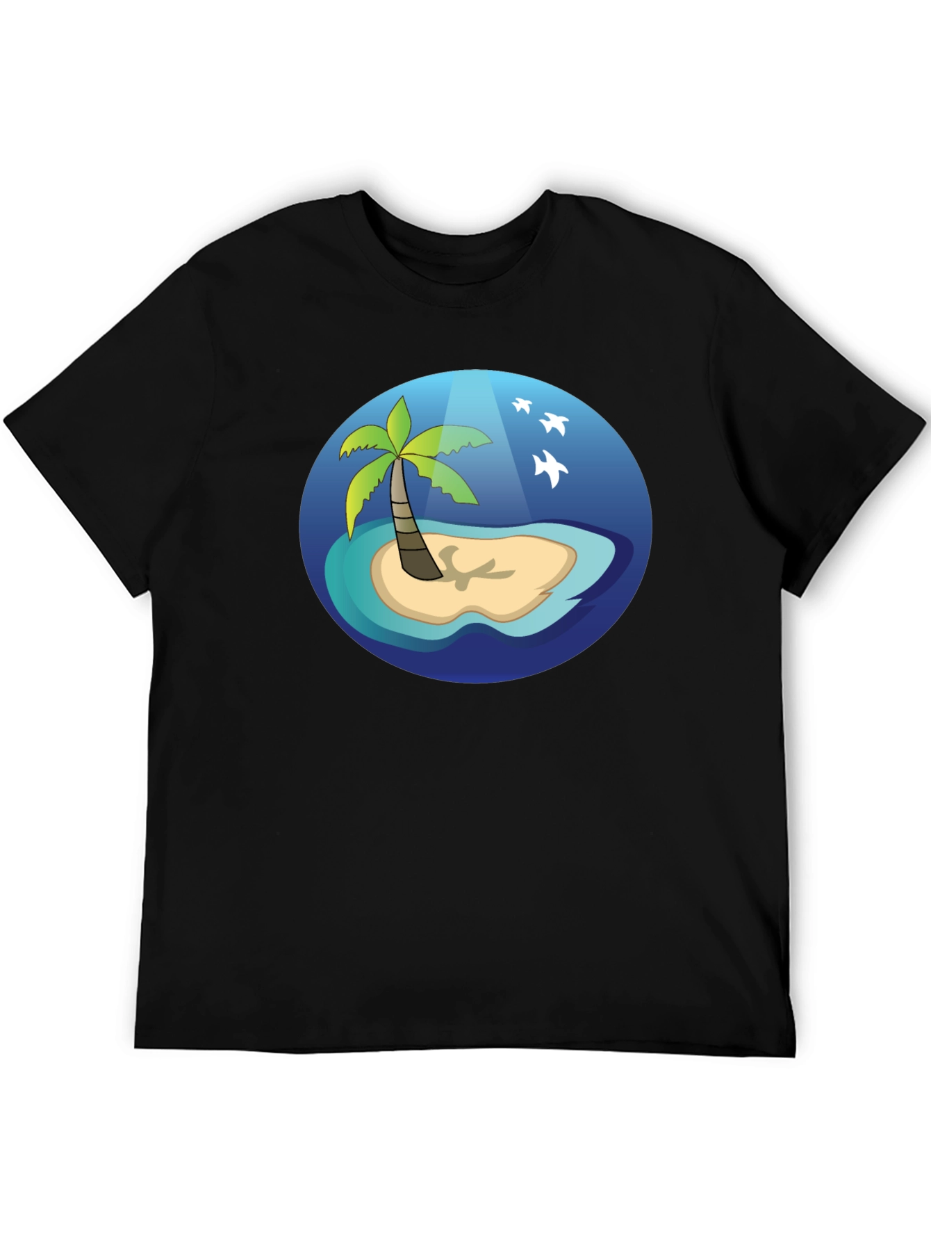 Tropical Island Graphic T-Shirt - Casual Black Tee