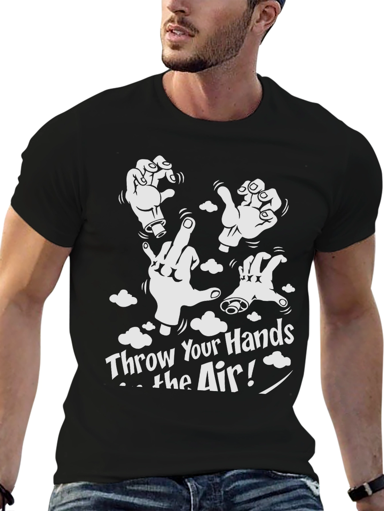 Throw Your Hands In The Air Black Graphic Tee