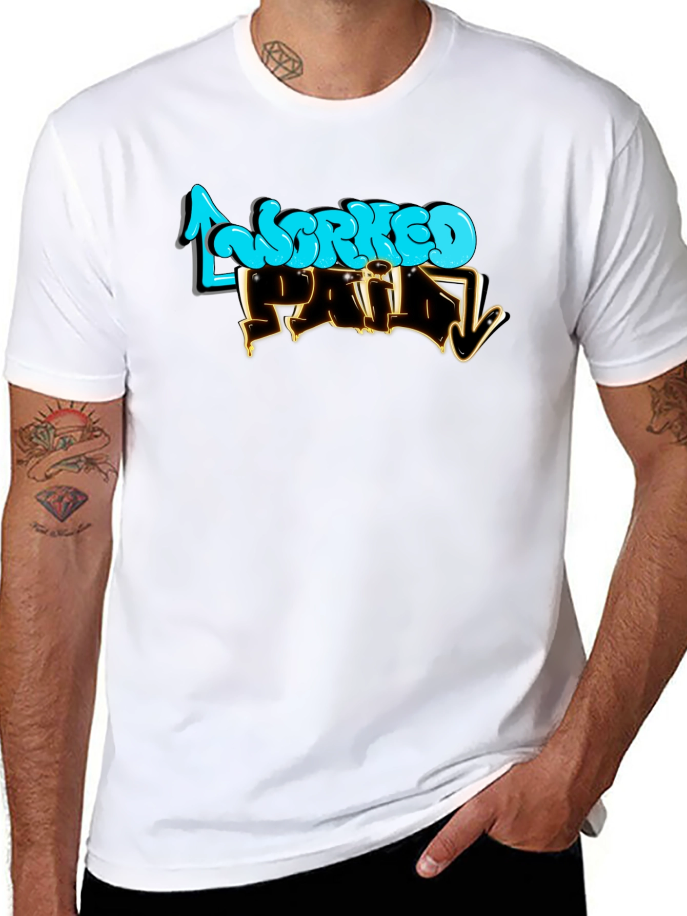Worked Paid Graphic T-Shirt - Black Crew Neck