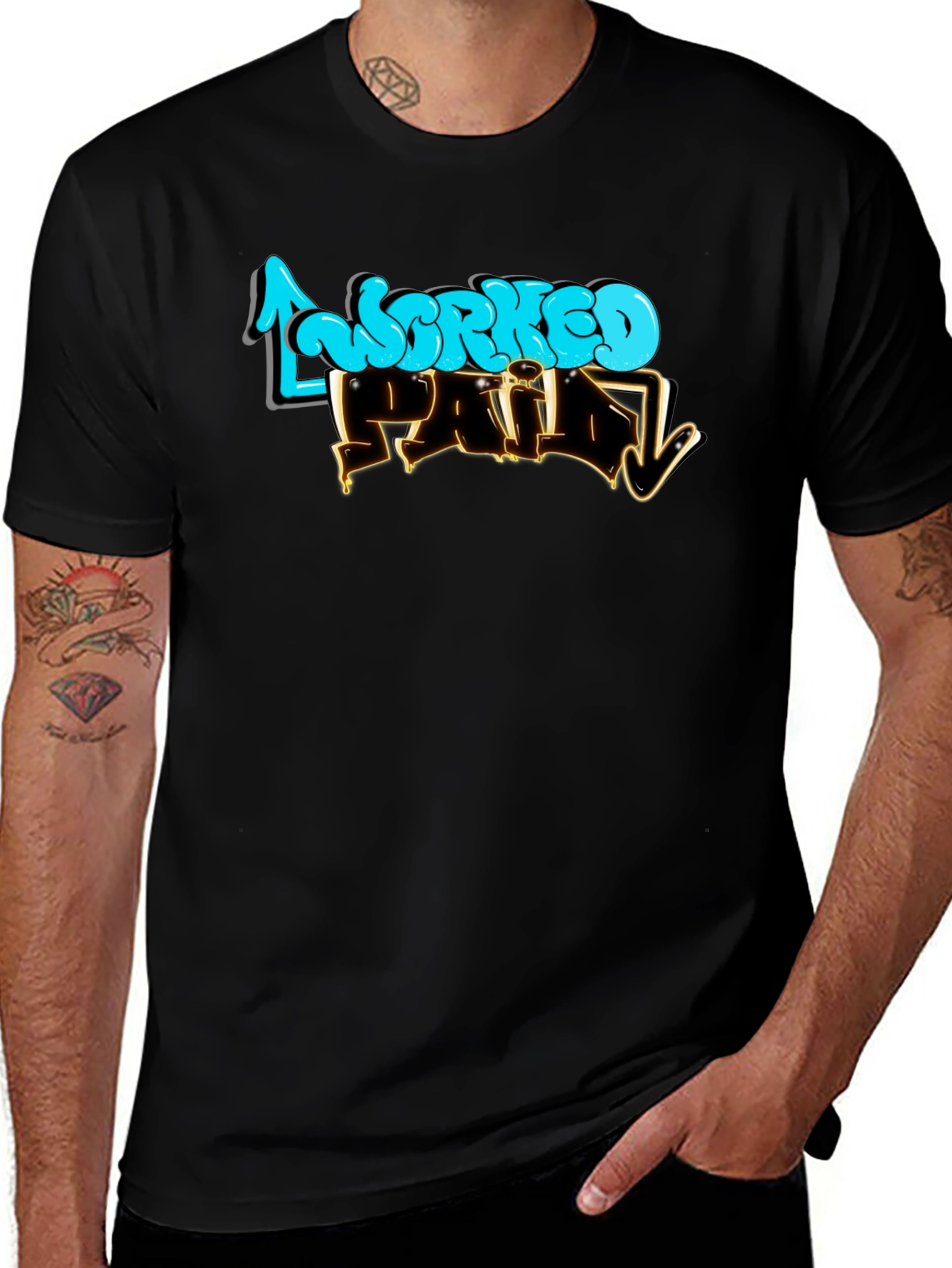 Worked Paid Graphic T-Shirt - Black Crew Neck