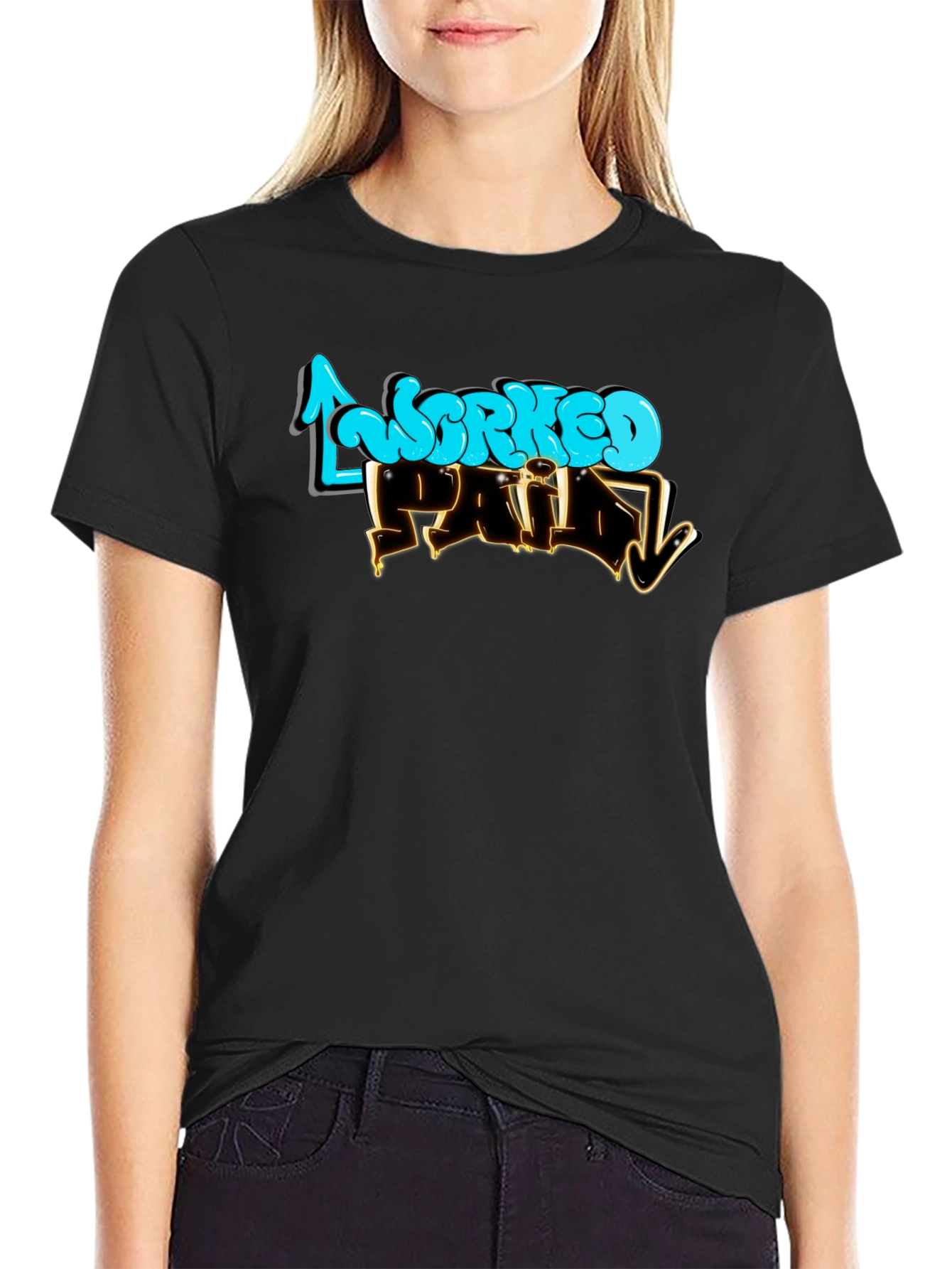 Worked Paid Graphic T-Shirt - Black Crew Neck
