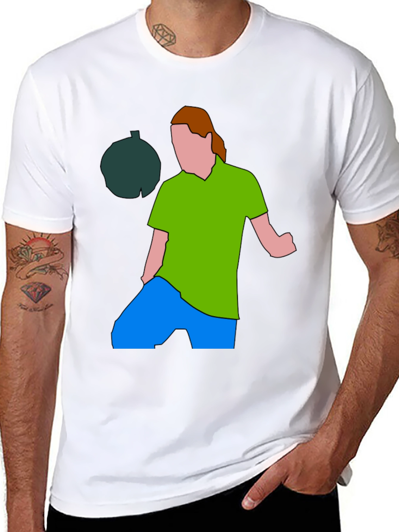 Illustrated Graphic Tee: Man and Avocado Design