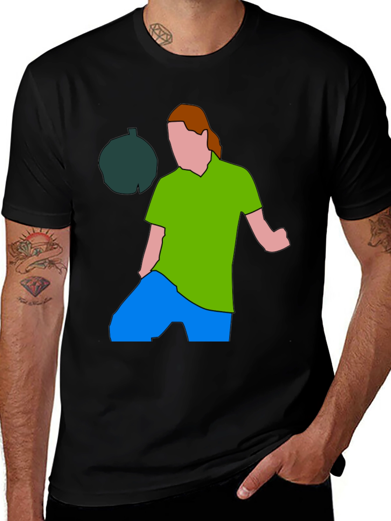 Illustrated Graphic Tee: Man and Avocado Design