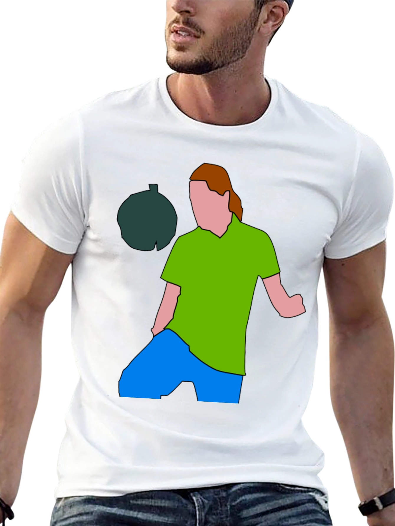 Illustrated Graphic Tee: Man and Avocado Design
