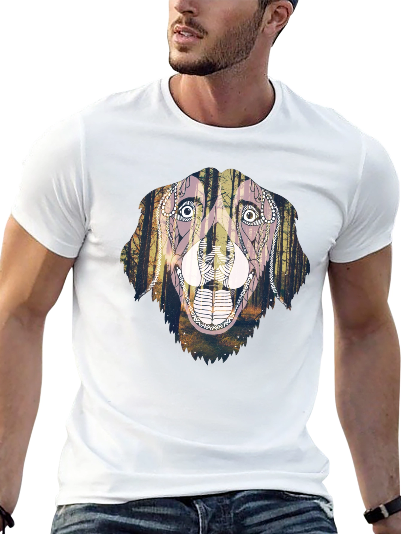 Dog Forest Art Graphic Tee - Unique Print