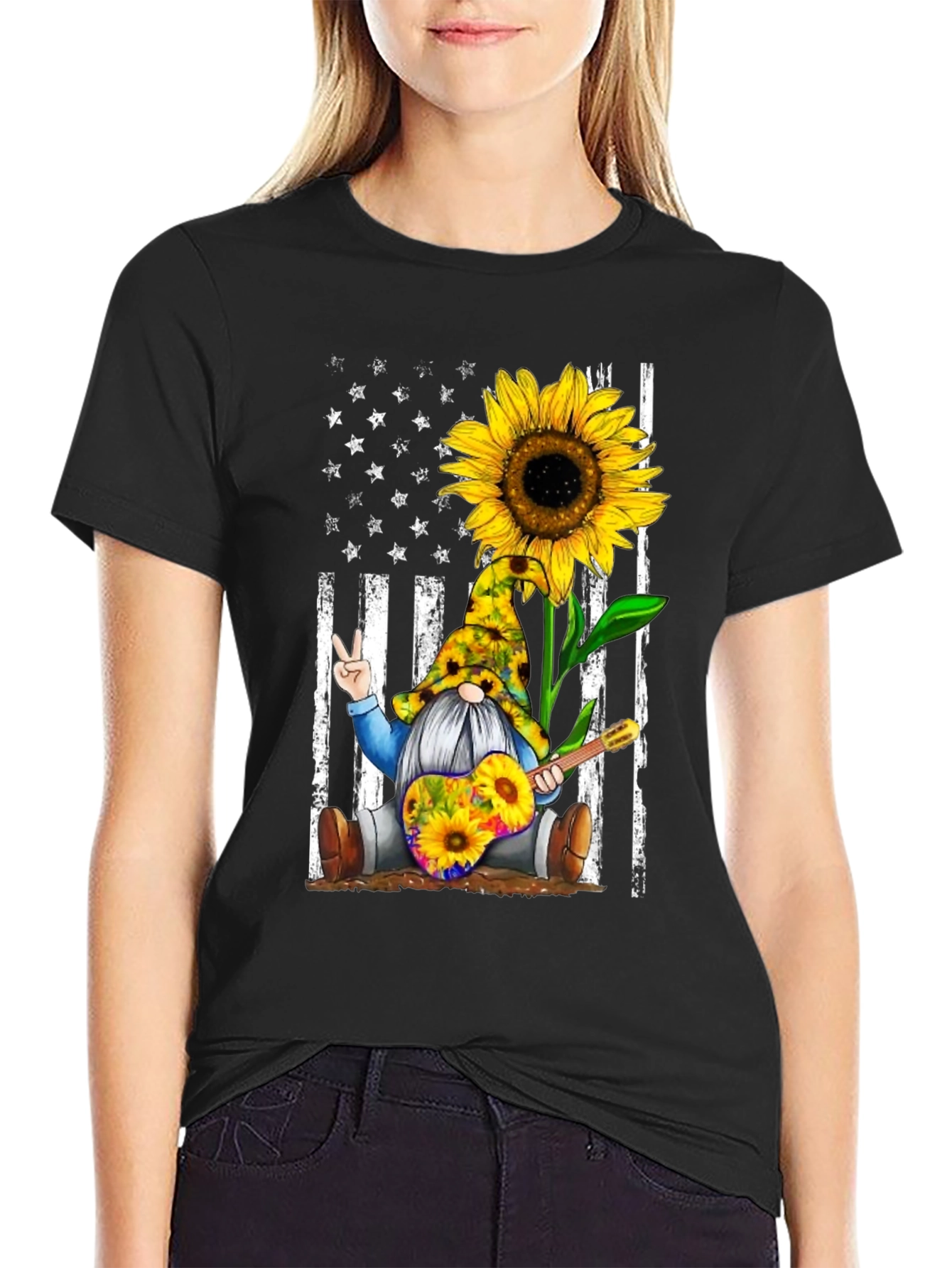 Sunflower Gnome Peace Sign Graphic Tee