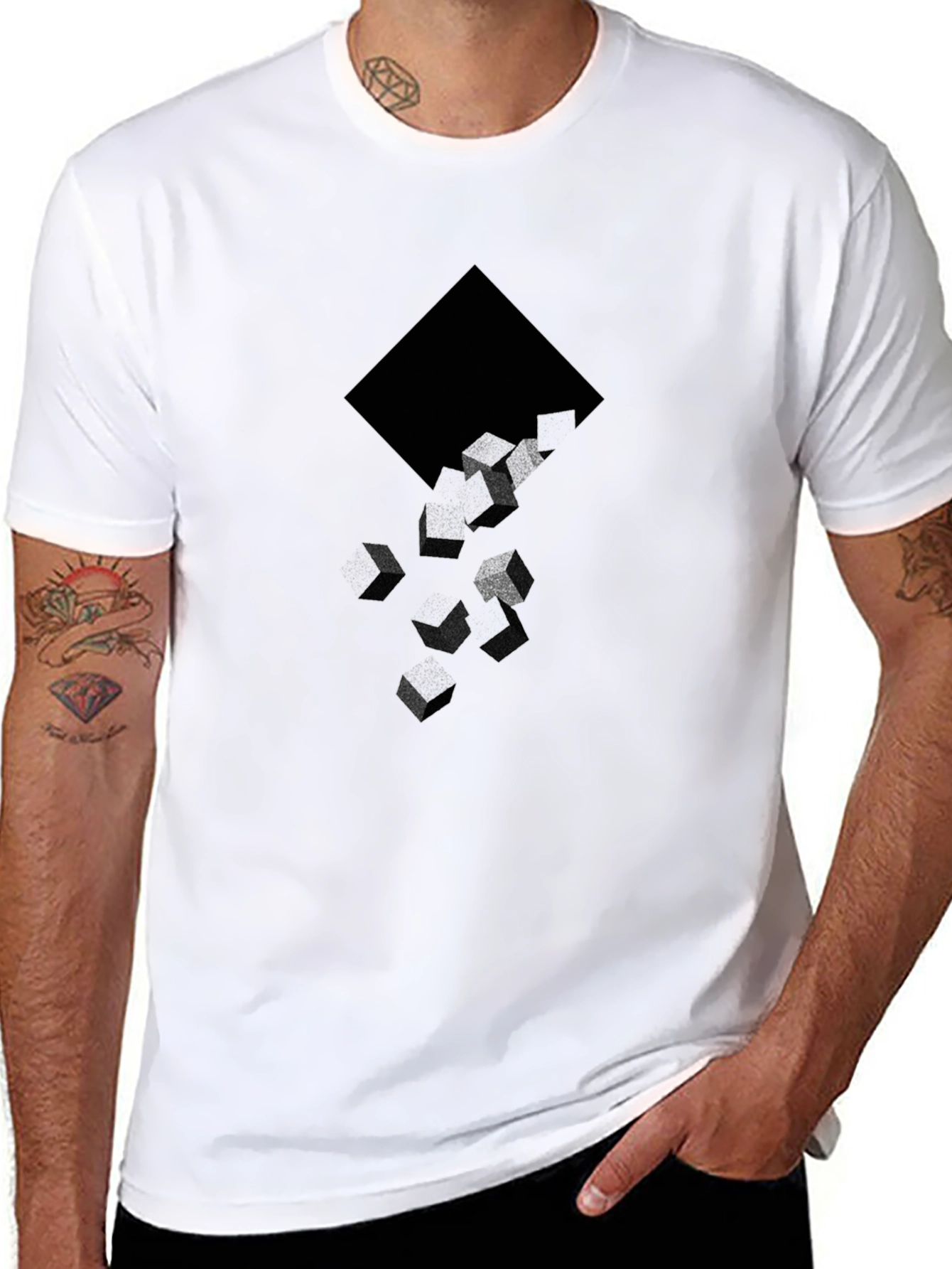 Abstract Cube Drop Black Graphic T-Shirt