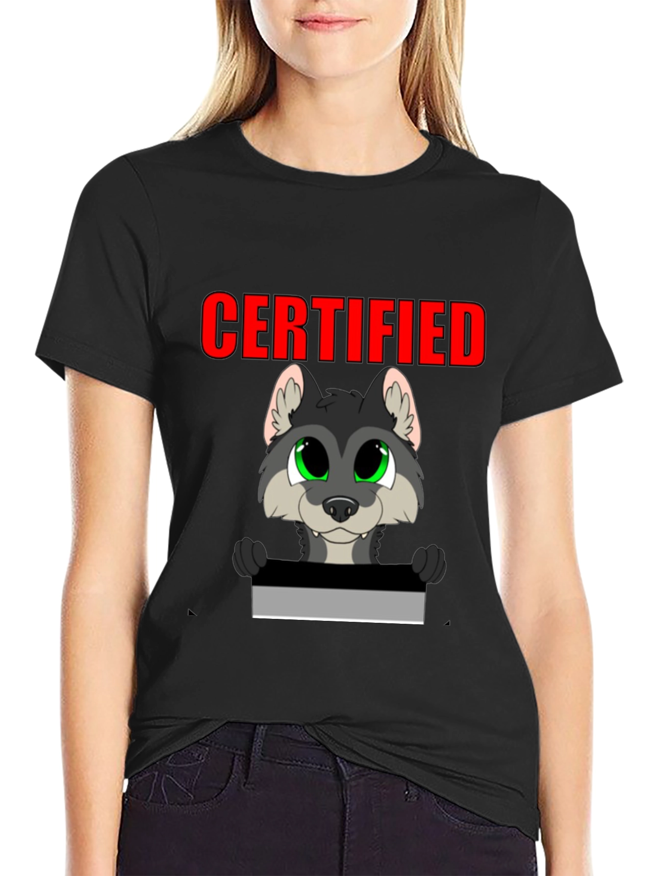 Certified Wolf Cartoon T-Shirt - Black