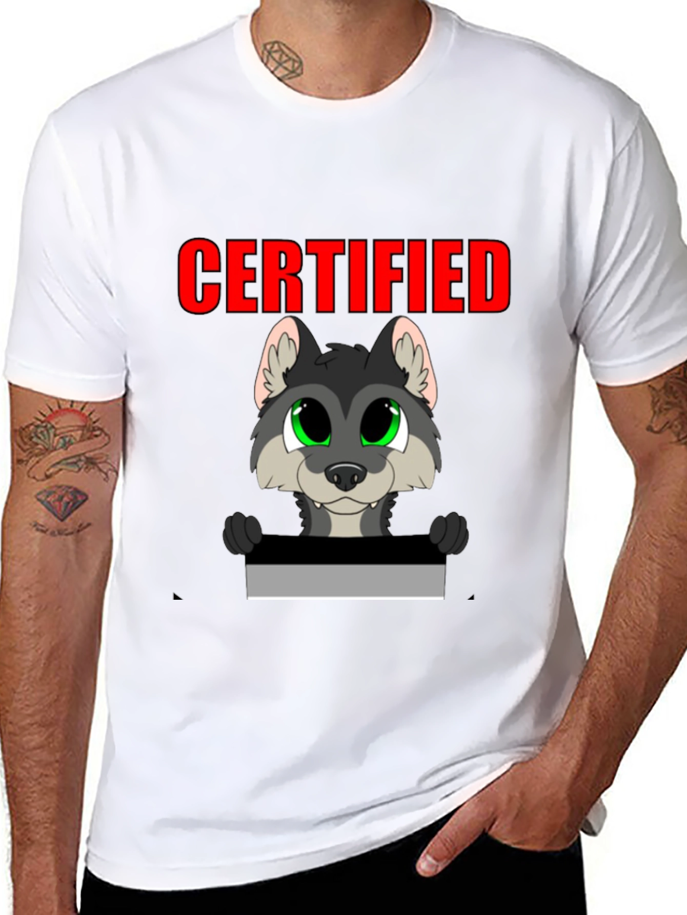 Certified Wolf Cartoon T-Shirt - Black