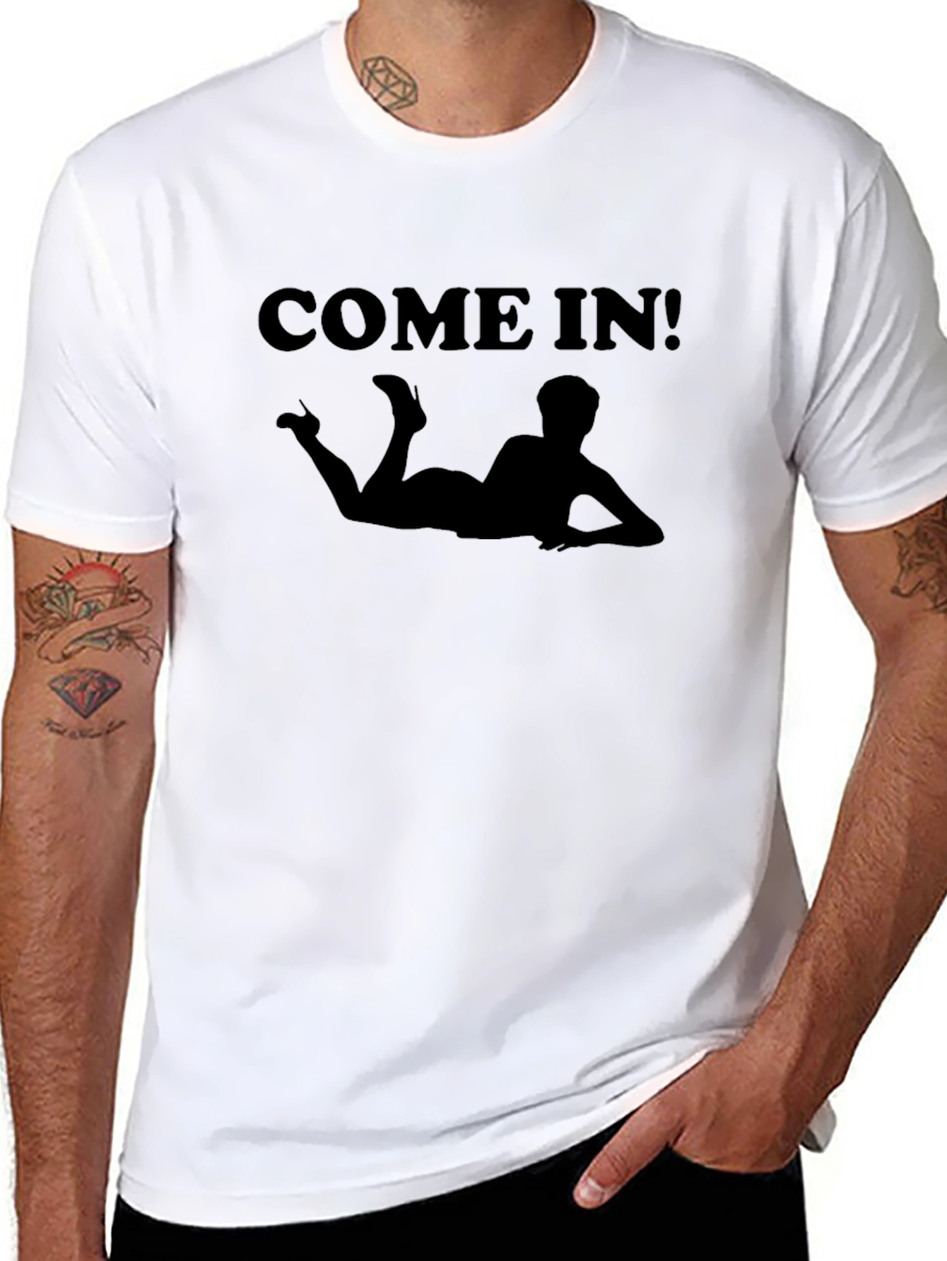 Come In! Graphic Tee - Black Novelty Shirt