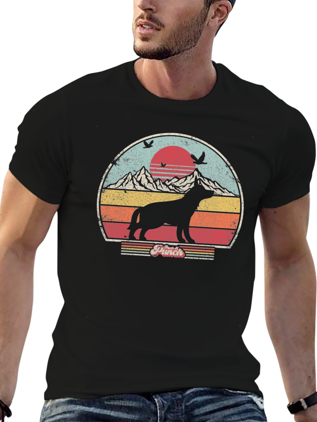 Retro Dog Silhouette Sunset Graphic Tee