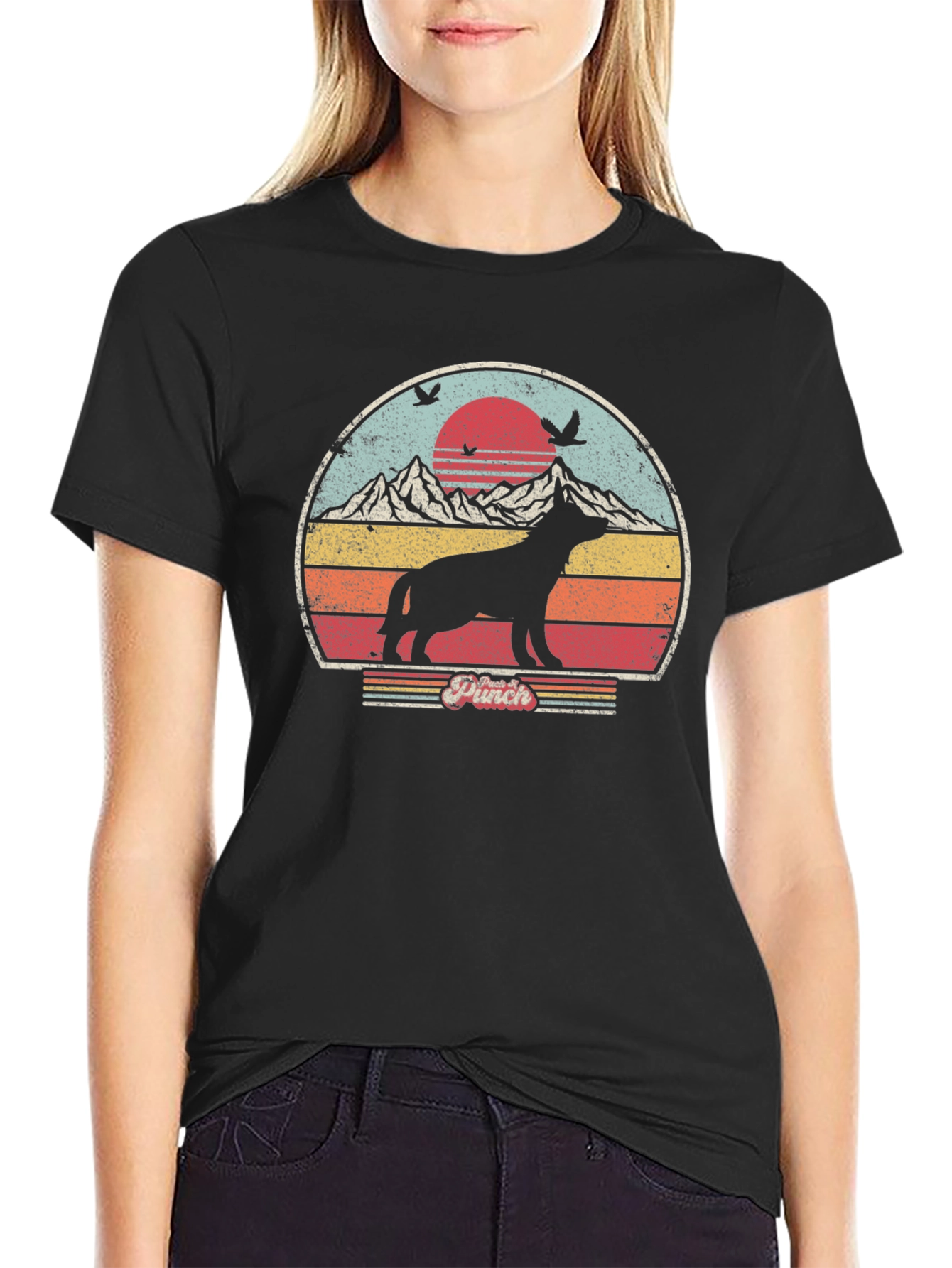 Retro Dog Silhouette Sunset Graphic Tee