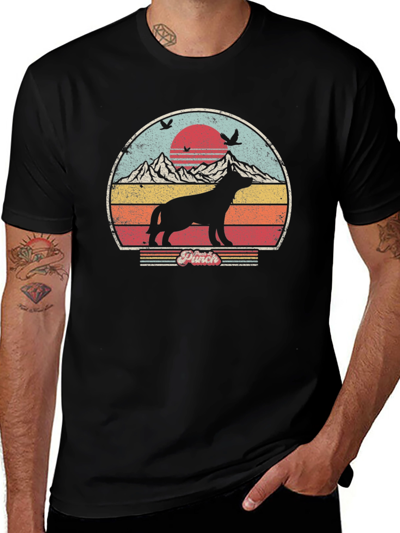 Retro Dog Silhouette Sunset Graphic Tee