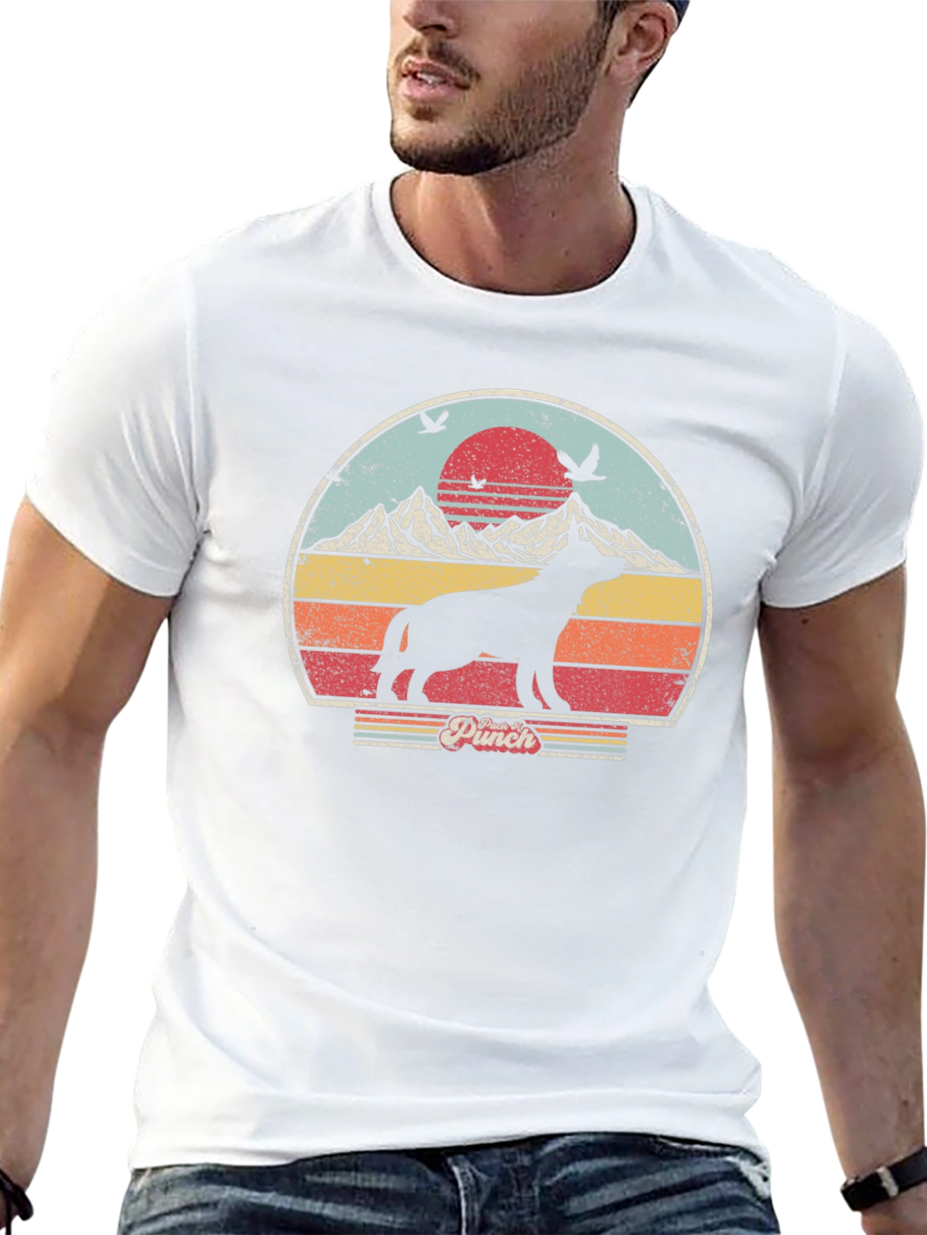 Retro Dog Silhouette Sunset Graphic Tee