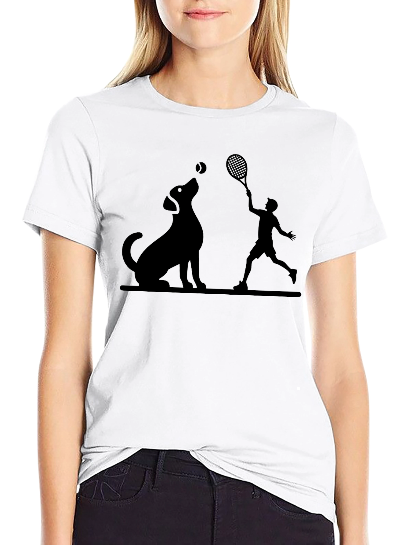 Dog and Tennis Player Graphic Tee