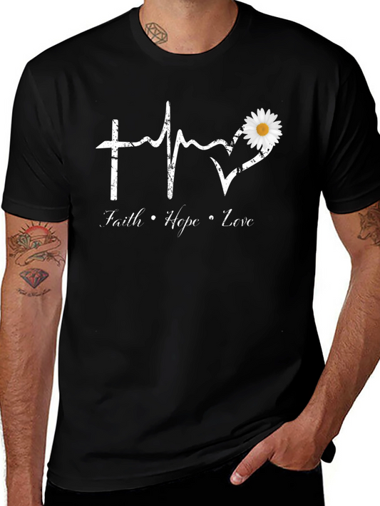 Faith Hope Love T-Shirt with Daisy Heart