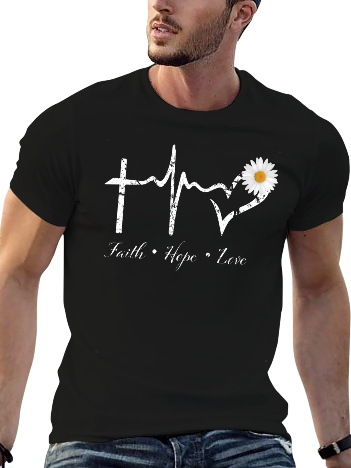 Faith Hope Love T-Shirt with Daisy Heart