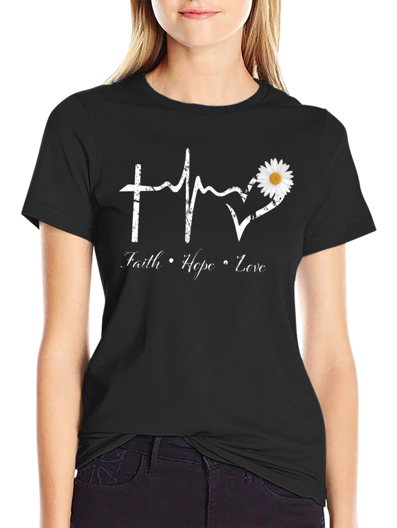 Faith Hope Love T-Shirt with Daisy Heart