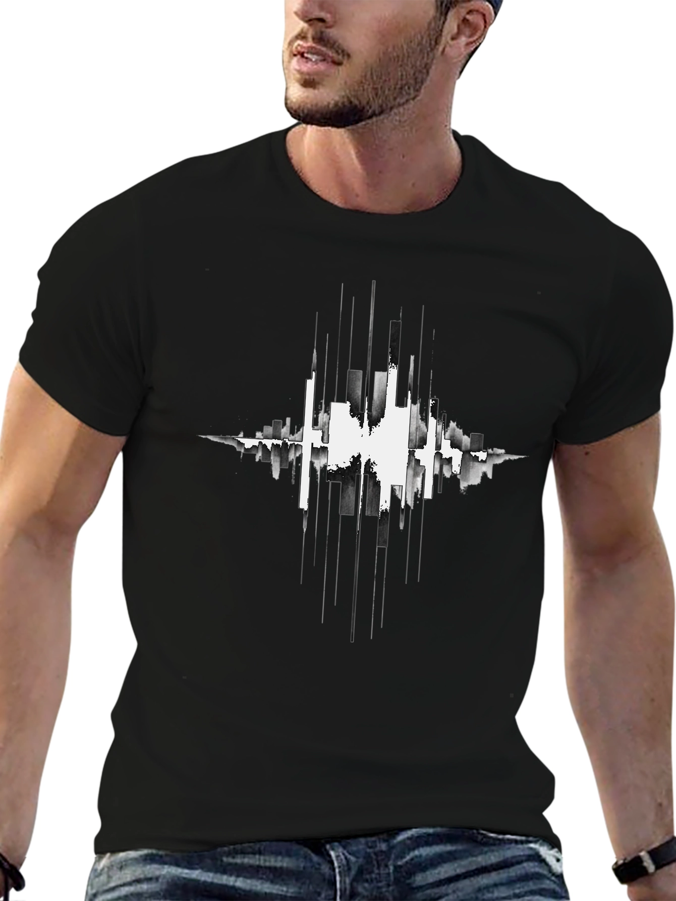 Abstract Cityscape Graphic Black T-Shirt