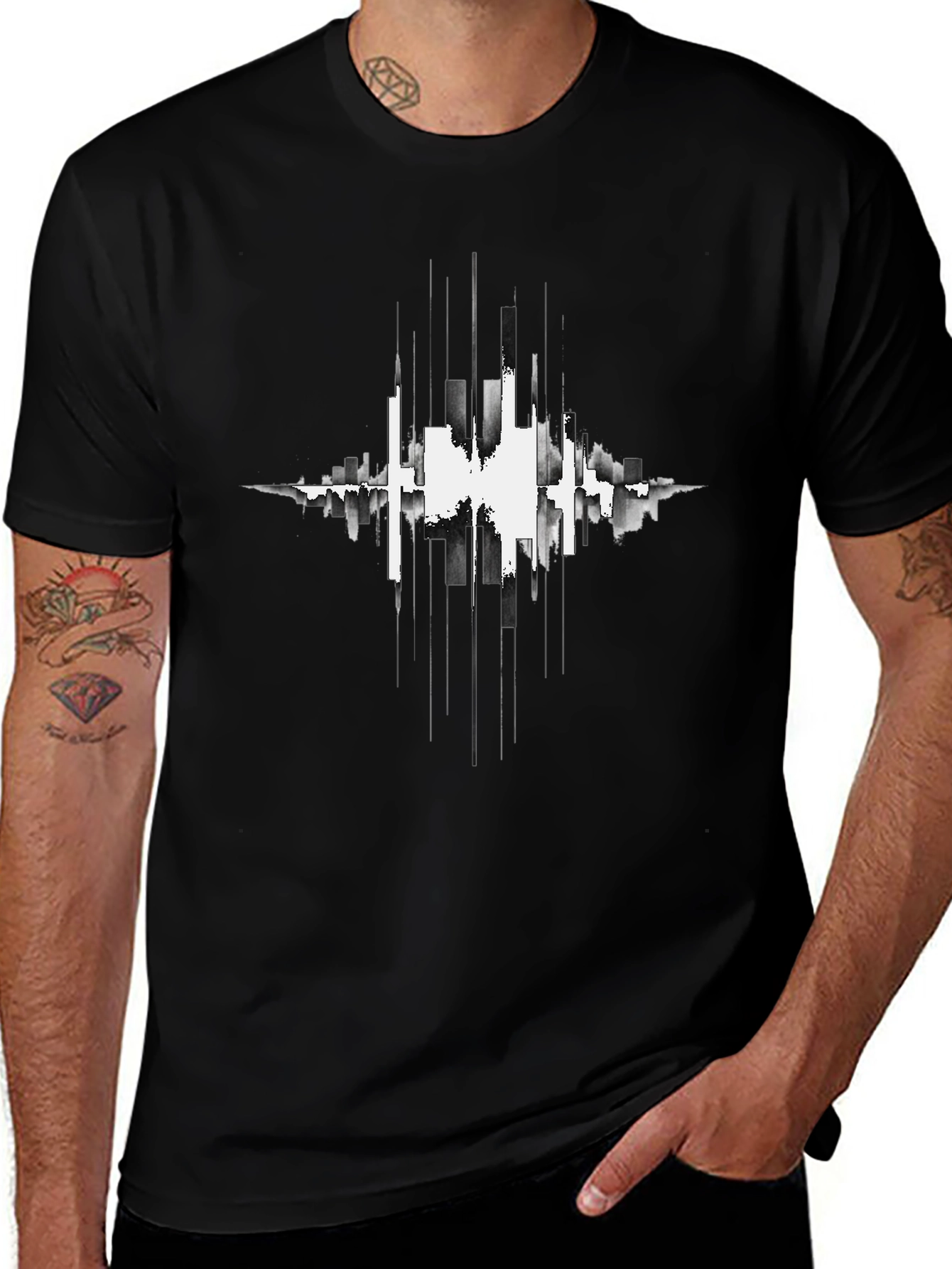 Abstract Cityscape Graphic Black T-Shirt