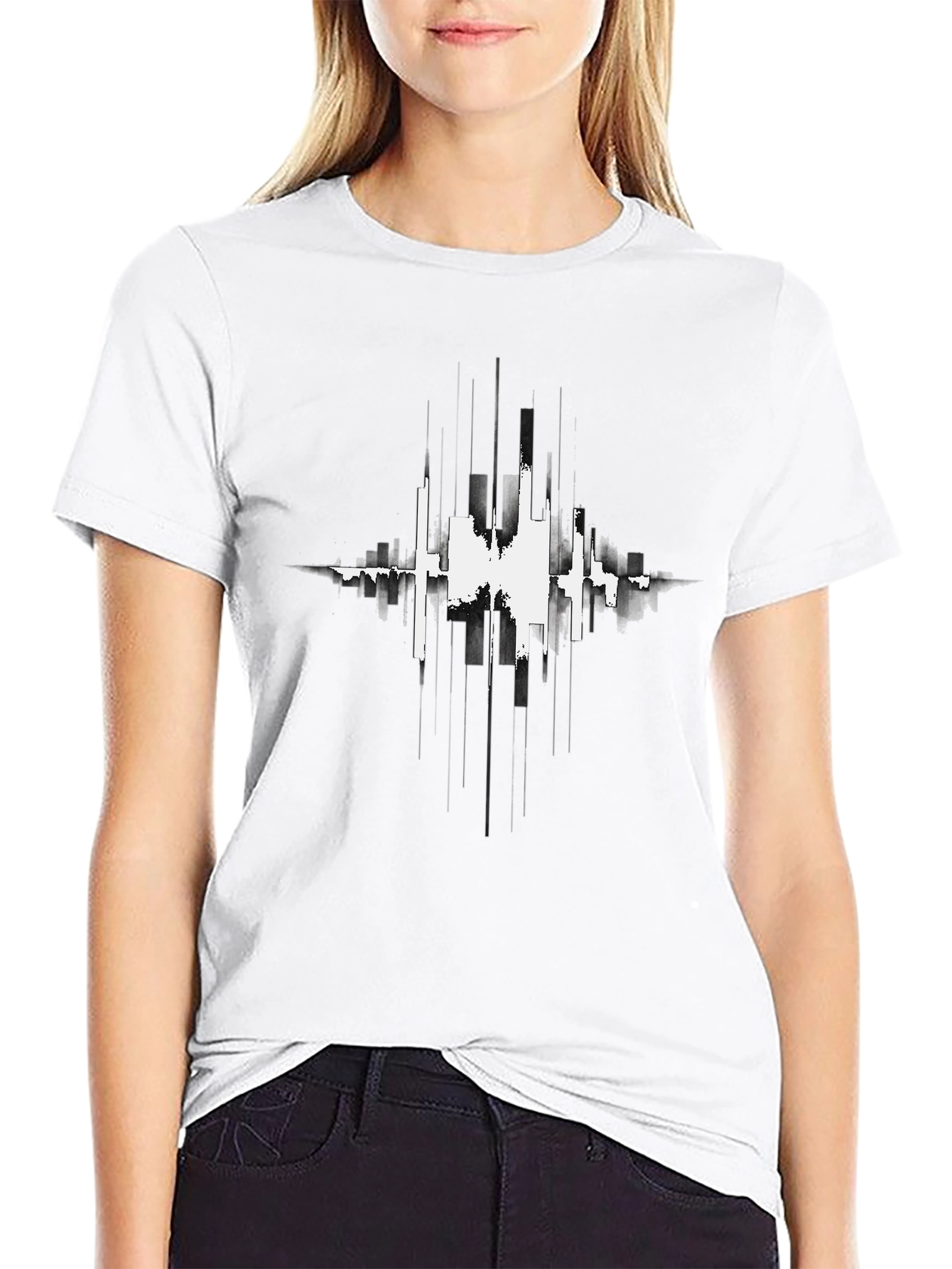 Abstract Cityscape Graphic Black T-Shirt