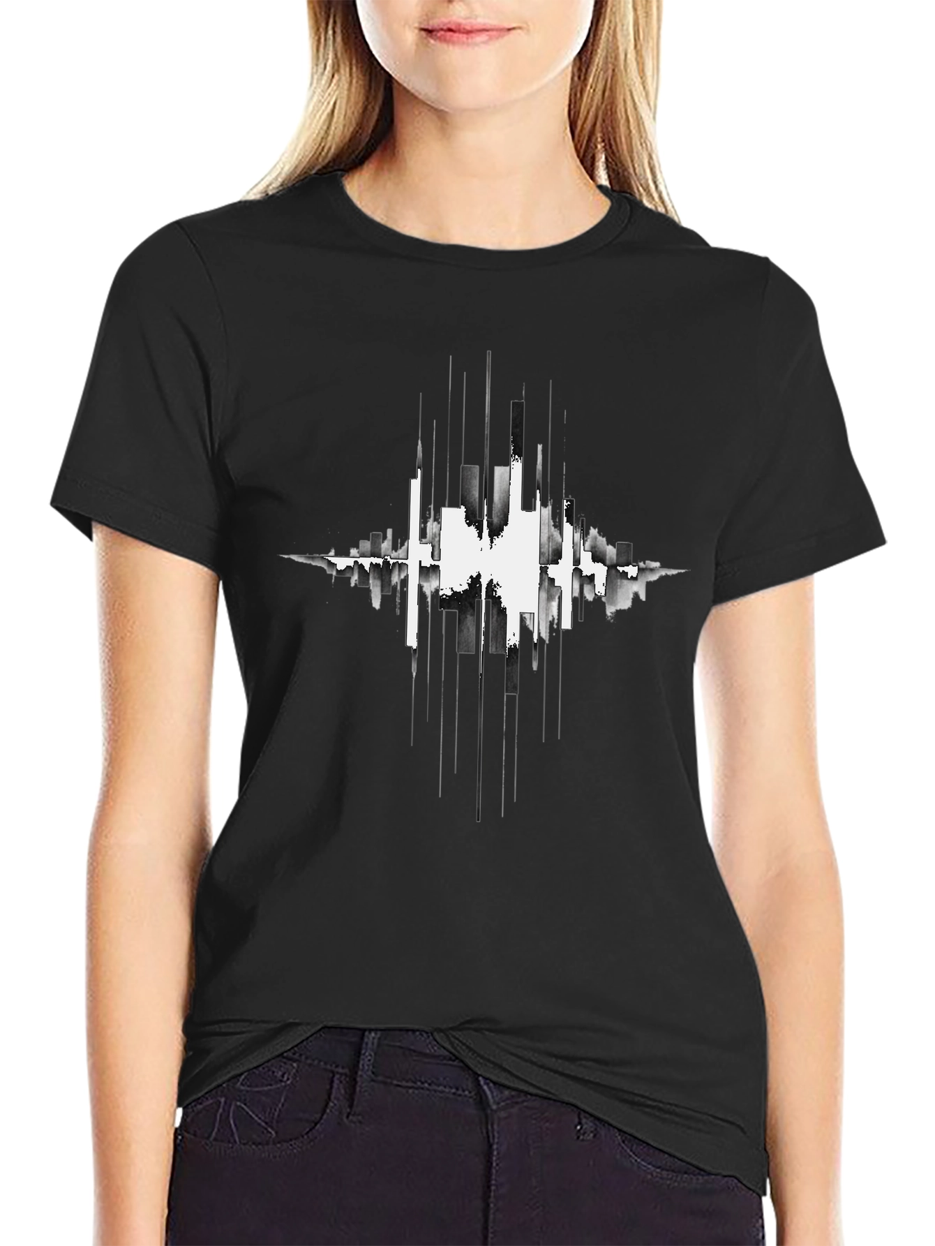 Abstract Cityscape Graphic Black T-Shirt