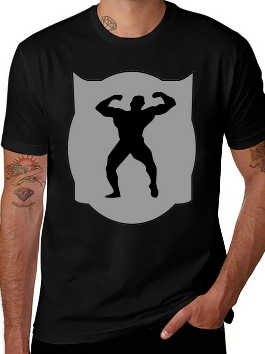 Bodybuilder Silhouette Graphic Tee - Black Cotton Blend