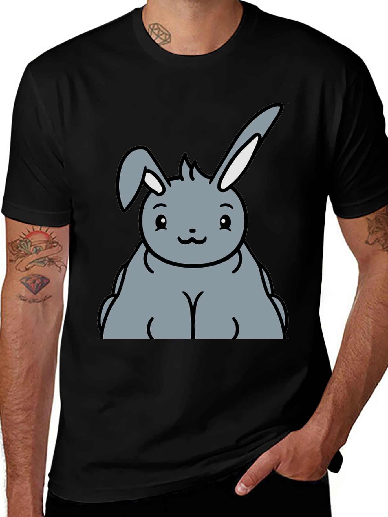 Cute Bunny Graphic Tee - Unisex Black T-Shirt