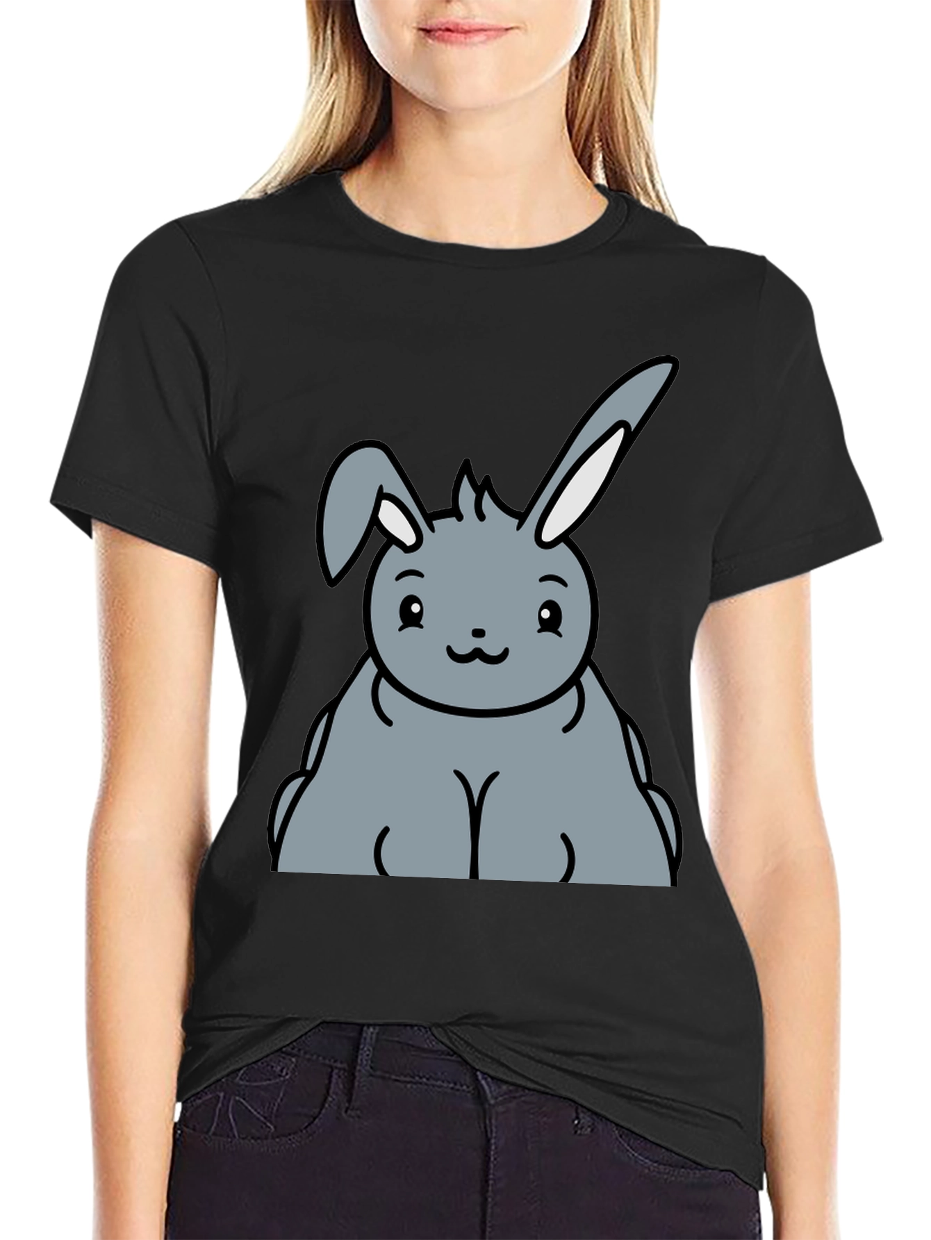 Cute Bunny Graphic Tee - Unisex Black T-Shirt