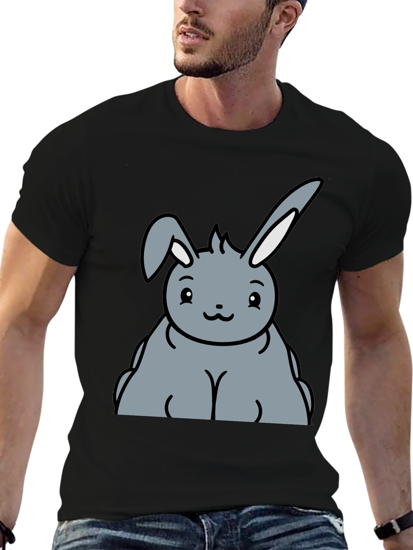 Cute Bunny Graphic Tee - Unisex Black T-Shirt