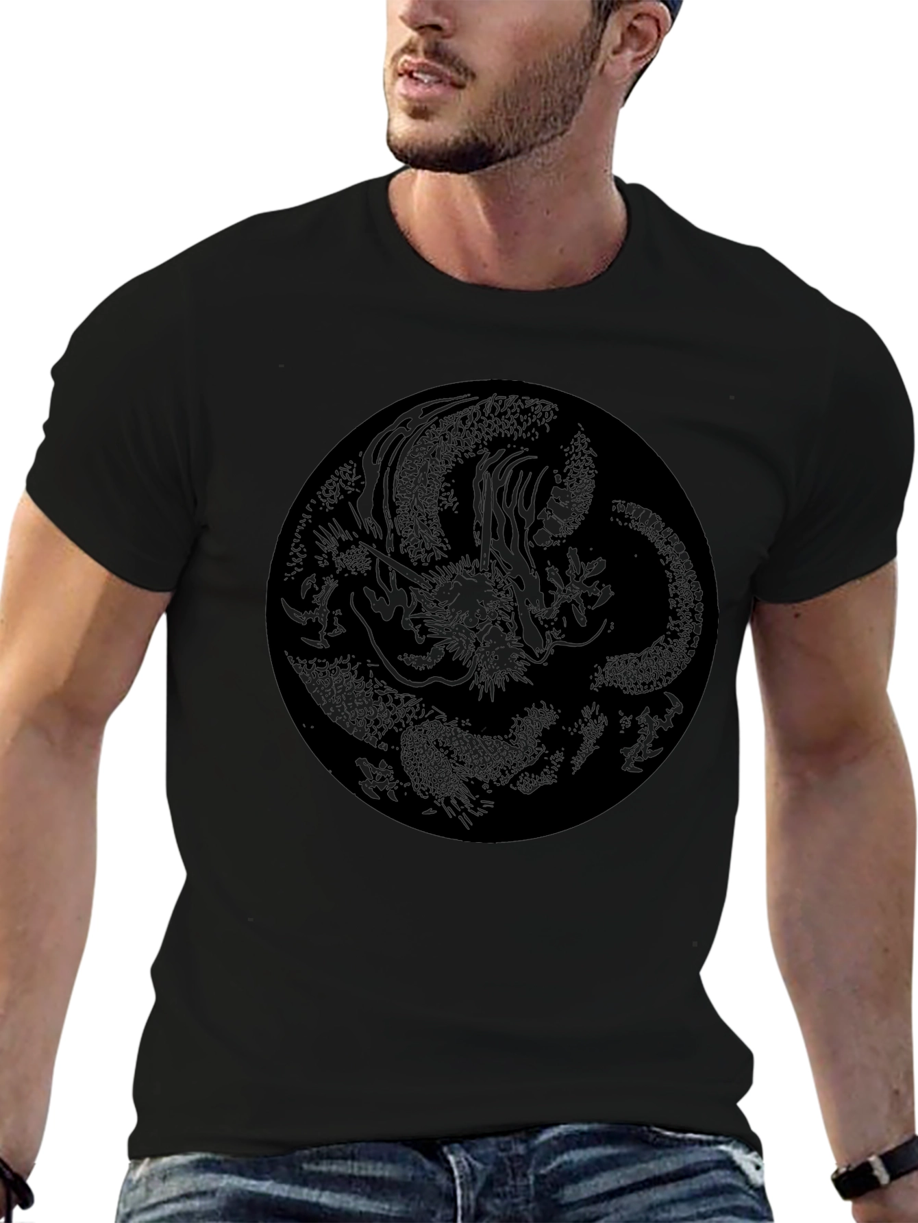 Dragon Circle Graphic Black T-Shirt