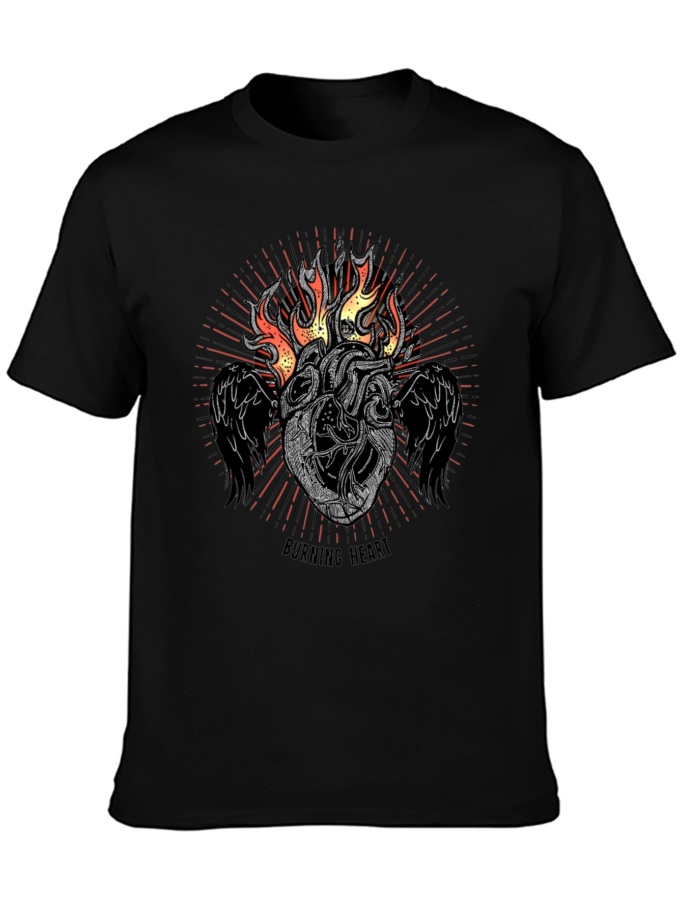 Burning Heart Graphic Tee - Black T-Shirt