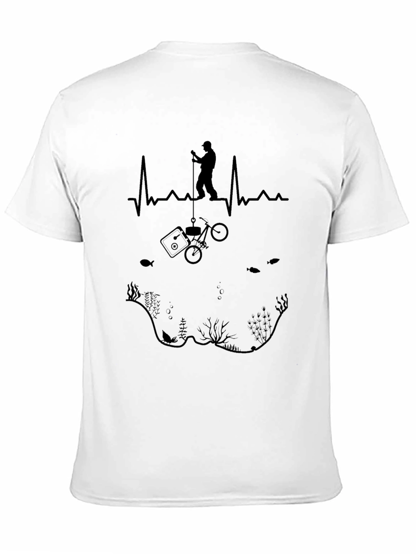Fishing Heartbeat Black T-Shirt
