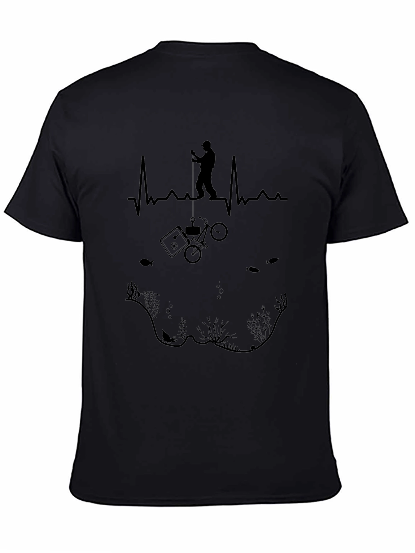 Fishing Heartbeat Black T-Shirt