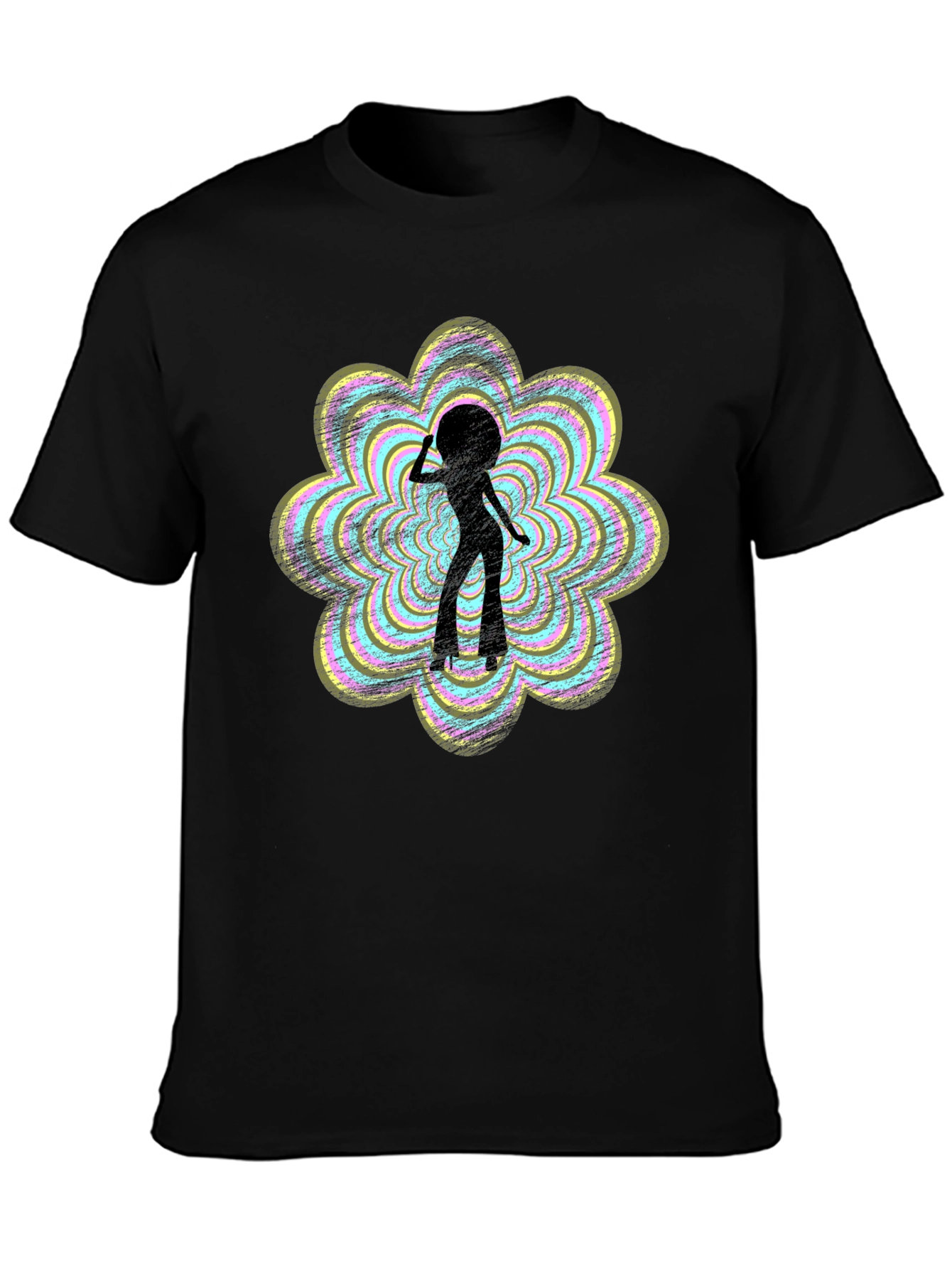 Retro Disco Girl Graphic Tee - Black Cotton T-Shirt
