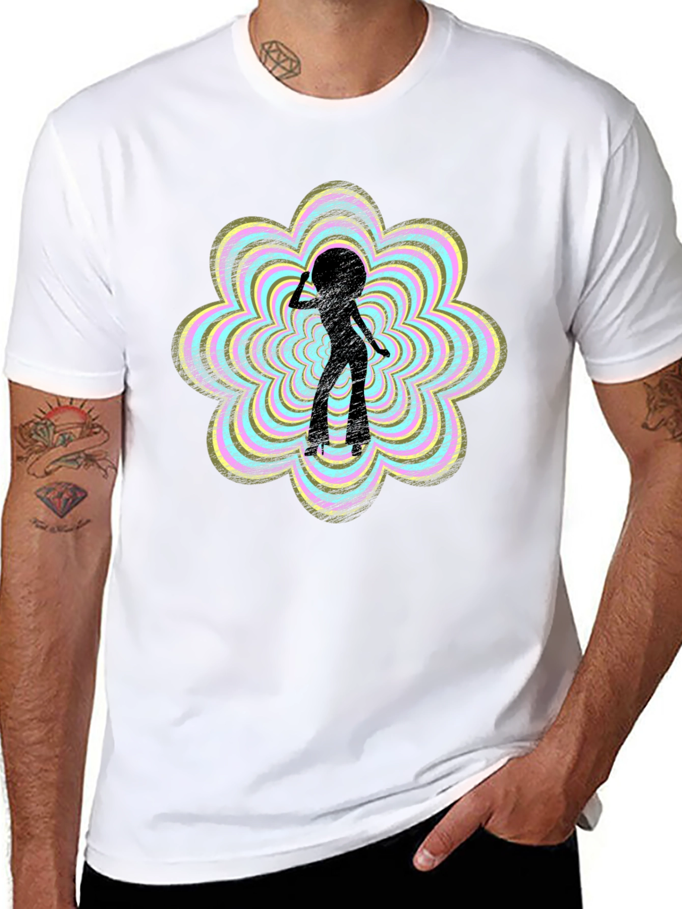 Retro Disco Girl Graphic Tee - Black Cotton T-Shirt