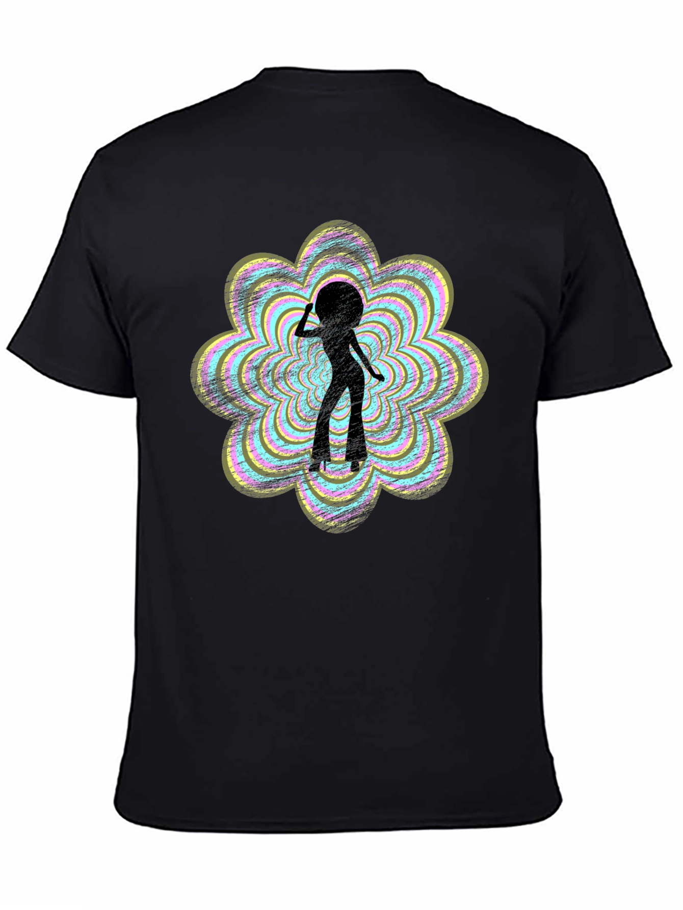 Retro Disco Girl Graphic Tee - Black Cotton T-Shirt